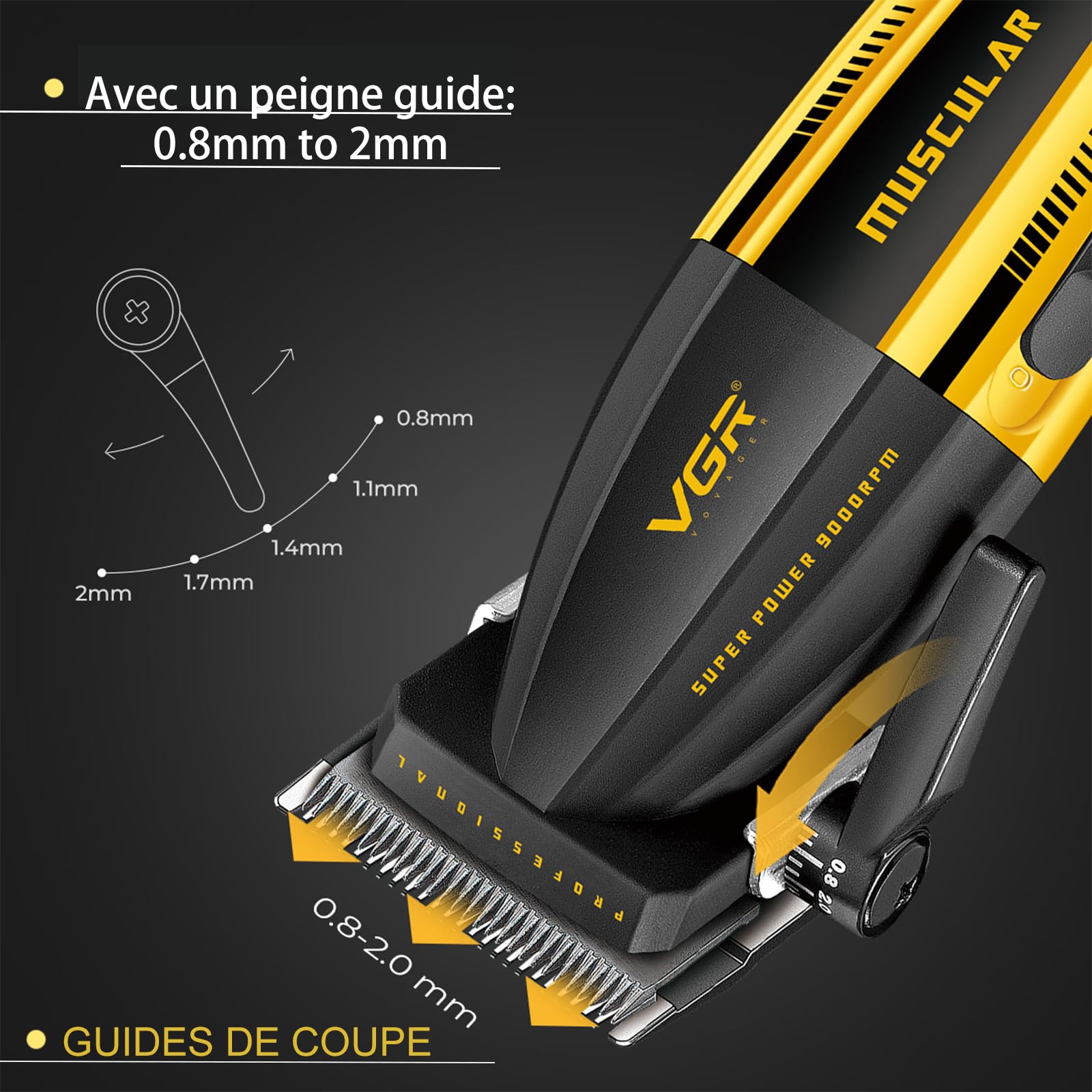 VGR 285 Fresh Fade Tondeuse à Cheveux Hommes Professionnel, 9000 RPM Tondeuse Pro Sans Fil pour Coupe de Cheveux Compacte Légère Polyvalente avec Indicateur LED, USB Rechargeable