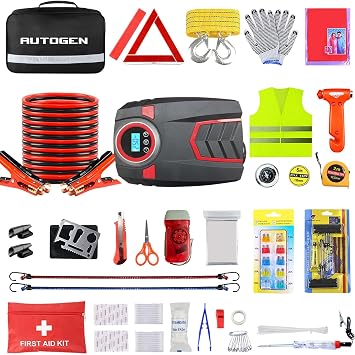 Car Emergency Kit, Car Emergency Kits for Vehicles with 6 Gauge 16 Ft Jumper Cables, Roadside Emergency Car Kit with Air Compressor, 88 Pieces Winter First Aid Kit Emergency Safety Tool
