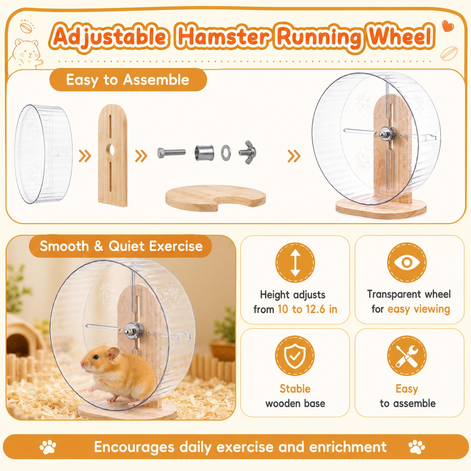 Juego de 3 plataformas de hámster con plataforma, escalera ondulada y túnel de hámster, accesorios de madera natural para conejillos de indias, chinchilla, conejos, animales pequeños (juego de