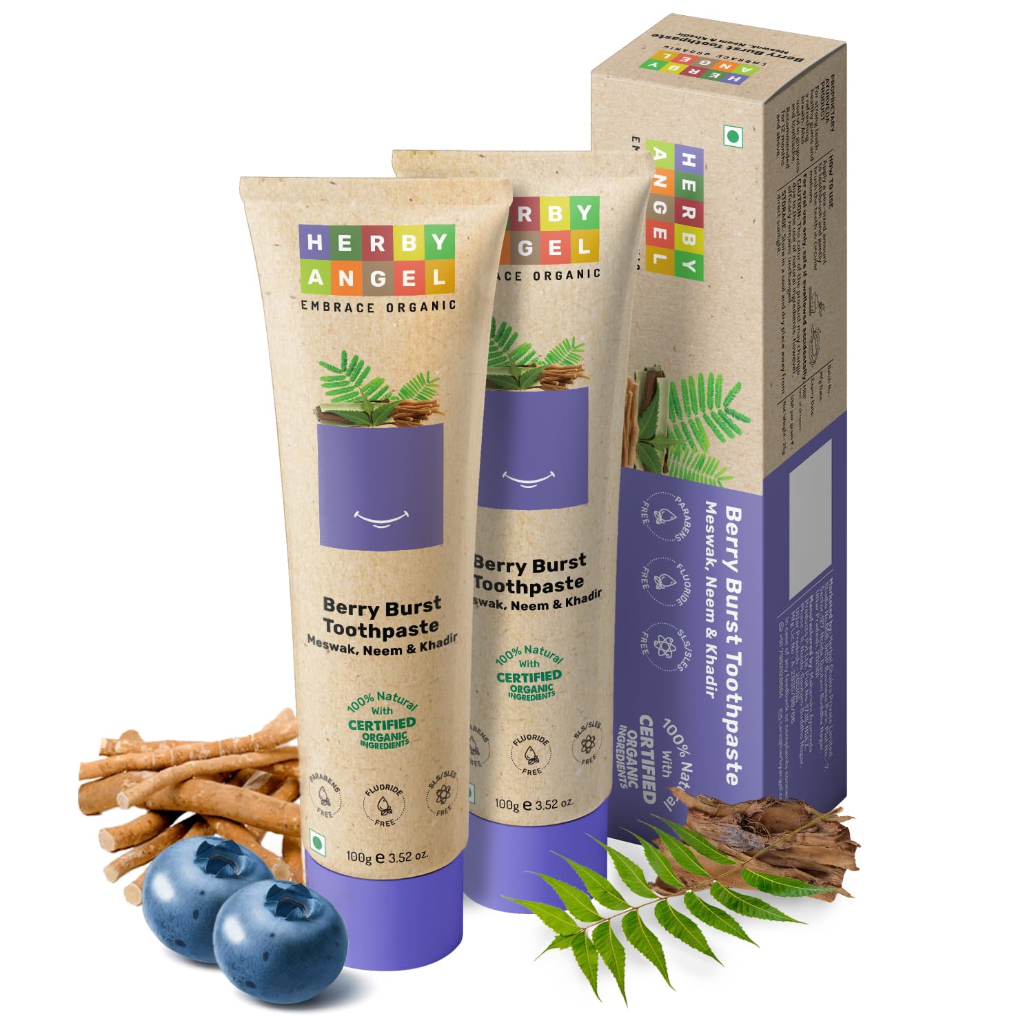 HERBY ANGEL Baby Toothpaste Berry Burst|Herbal Kids Oral Care Toothpaste|Promotes Strong Teeth & Healthy Gums|Fluoride Free, Organic, Safe for Toddlers & Babies 12 Months & Above|100gm (Pack of 2)-image-20