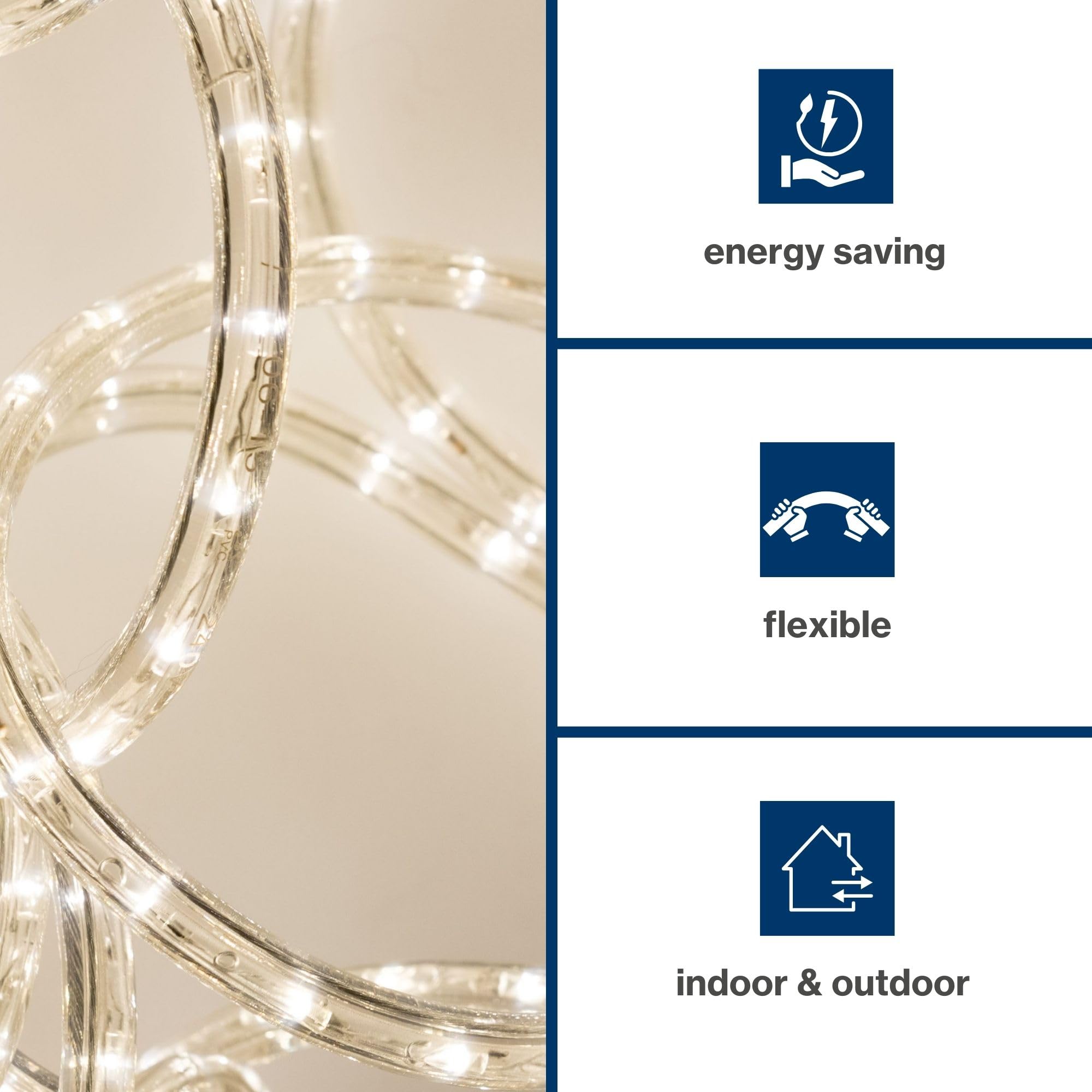 HQ-Power Tubo de luz LED exterior resistente a la intemperie, guirnalda de luces LED, manguera de luces LED, manguera de Navidad, fiesta, flexible, decoración, 36 ledes/metro, blanco cálido, 45 m