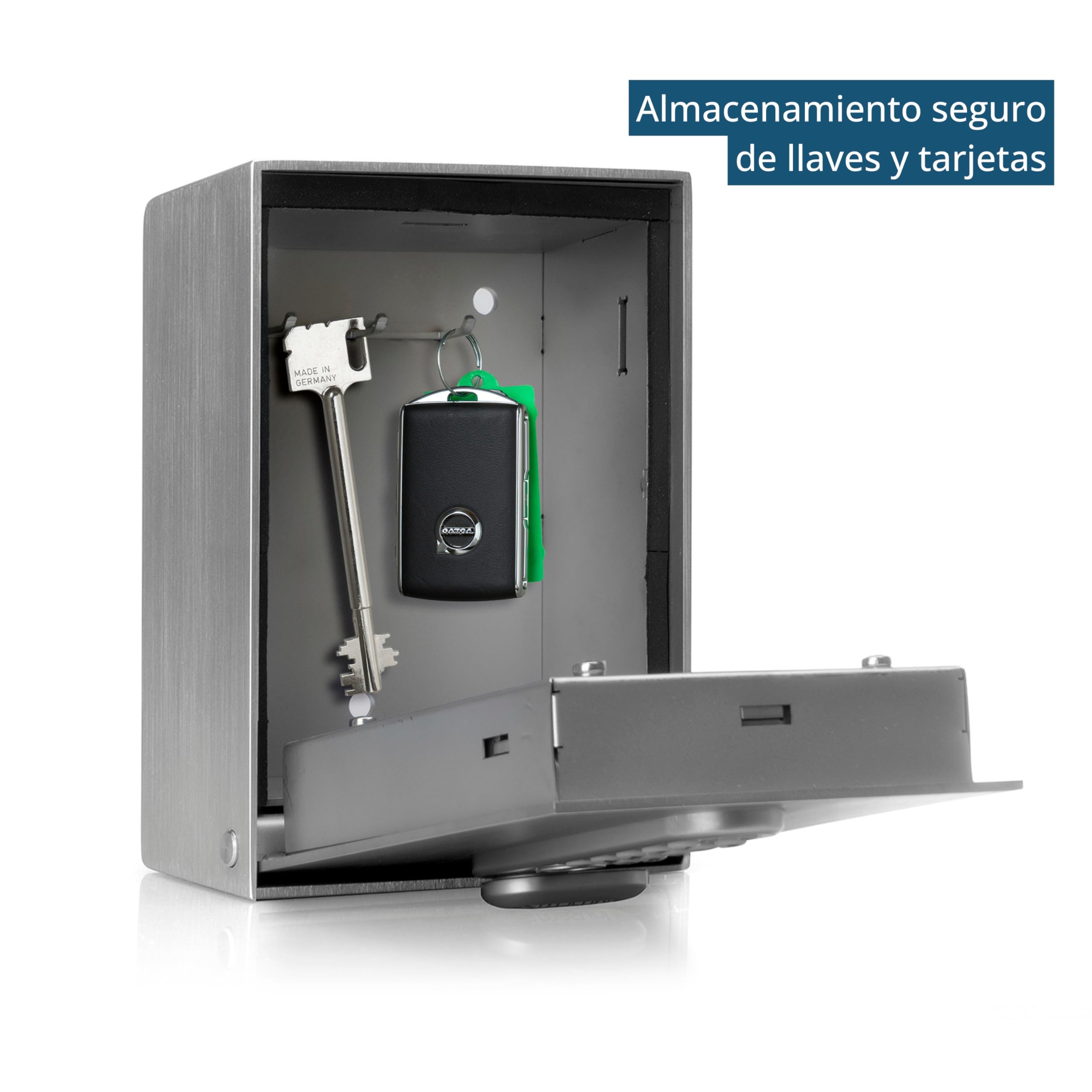 masunt Caja fuerte de llaves 2140 E Code | innovadora asignación de códigos online a distancia | caja fuerte de llaves electrónica de acero inoxidable macizo V4A | máxima seguridad Plata