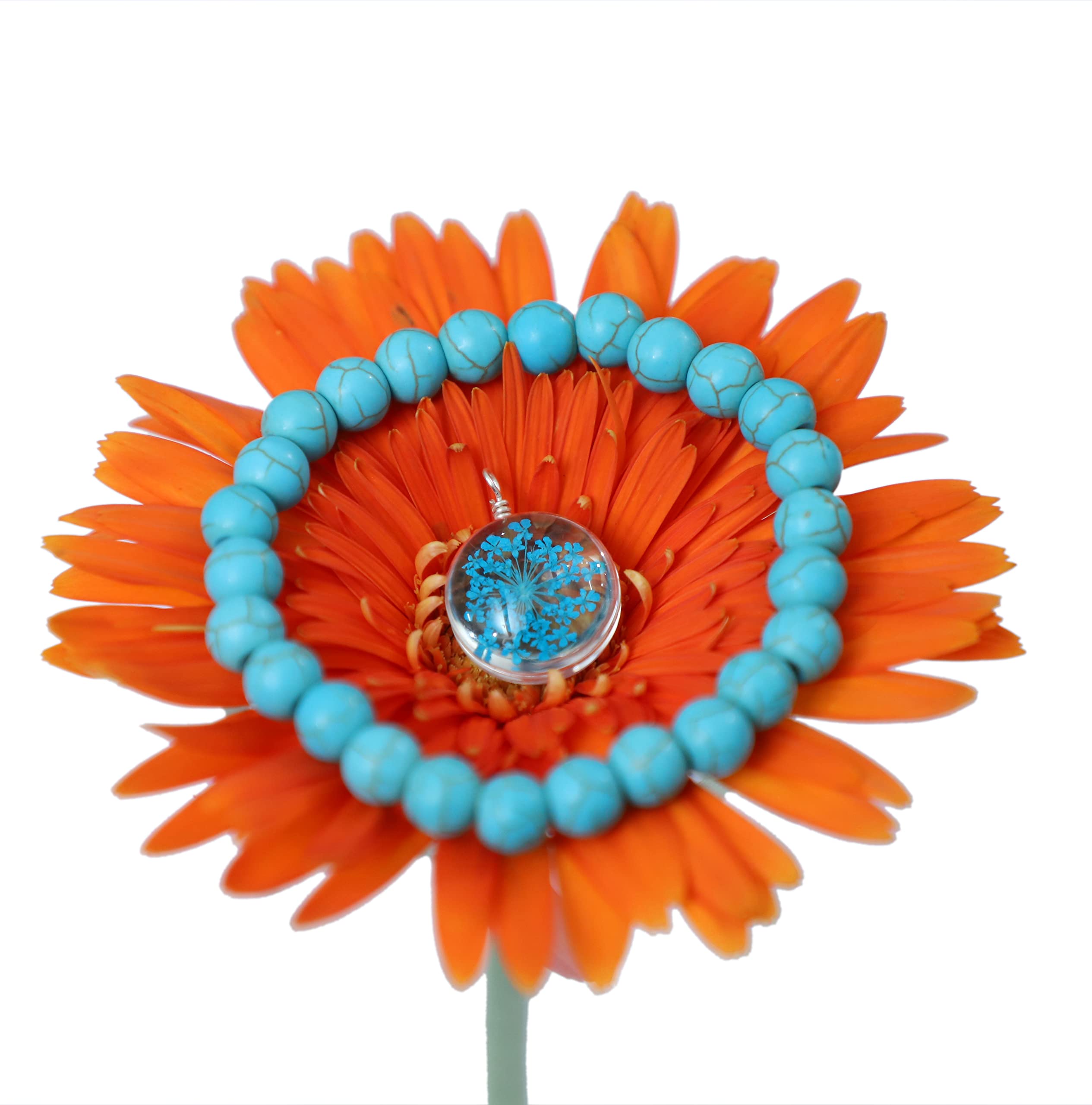 VASTU BY DIVINITI Turquoise Bracelet With Natural Dried Flower Resin Pendant | Reiki | Numerology | Spiritual | Healing | Meditation | Men & Women | A Gift Box (B09VC5DKWM) Amazon Price History, Amazon Price Tracker