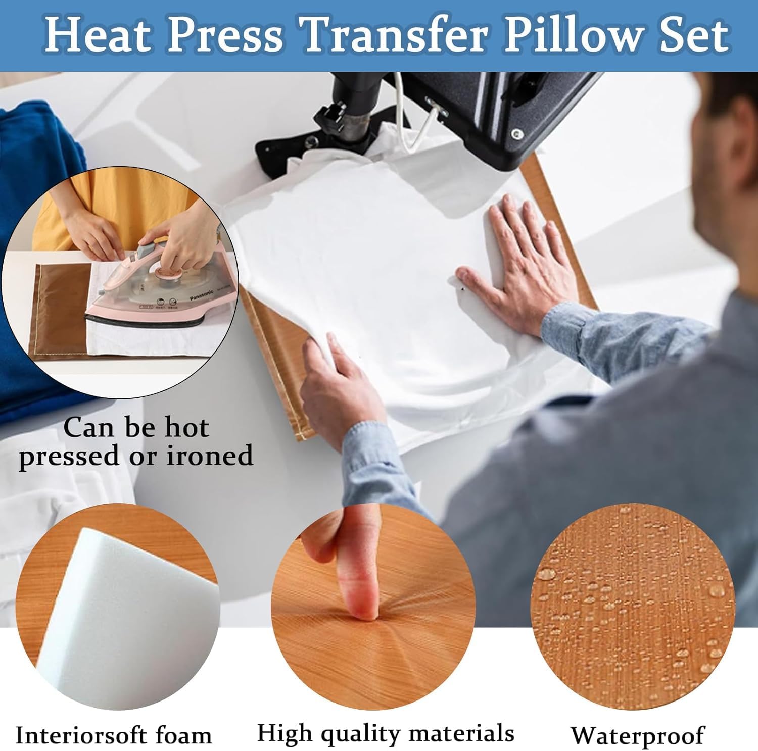 QUKLOGEN Heat Press Pillow Bundle Tools Kit Include 4 Heat Pressing Transfer Pillow Mat 3 Pack Teflon Sheet for Heat Press 2 Rolls Heat Resistant Tape 12 Different Size T Shirt Guide Ruler