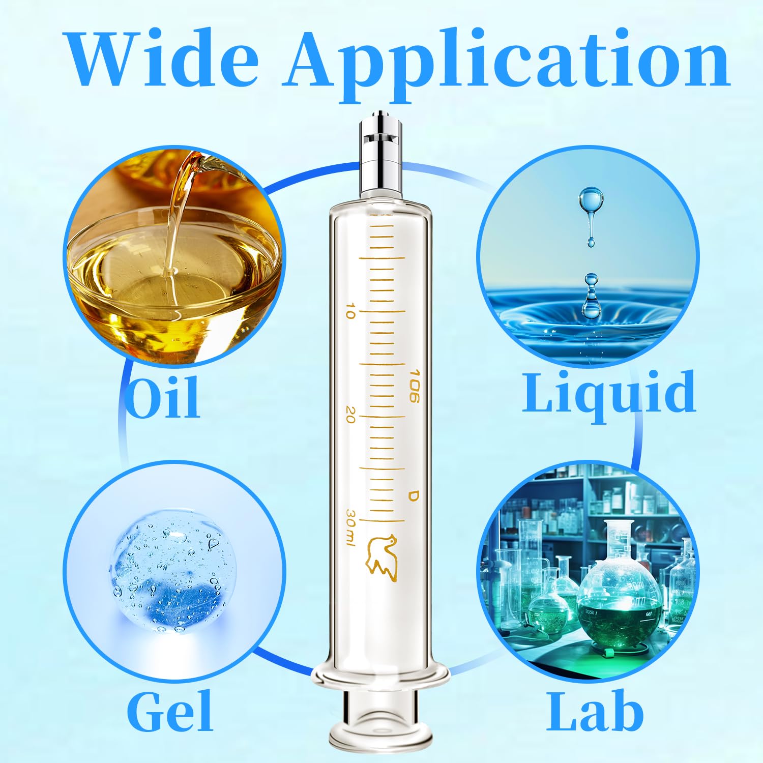 Confezione da 2 siringhe in vetro con tappo da 30 ml per laboratorio