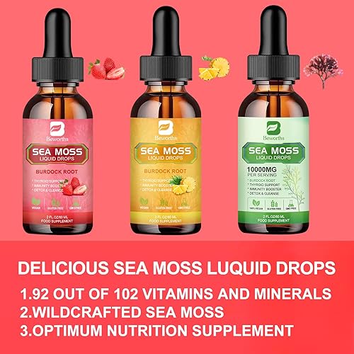 Miniatura 8 de B BEWORTHS Gotas líquidas de musgo marino, gel orgánico de musgo marino irlandés con suplemento de raíz de bardana + café de hongos, polvo de melena