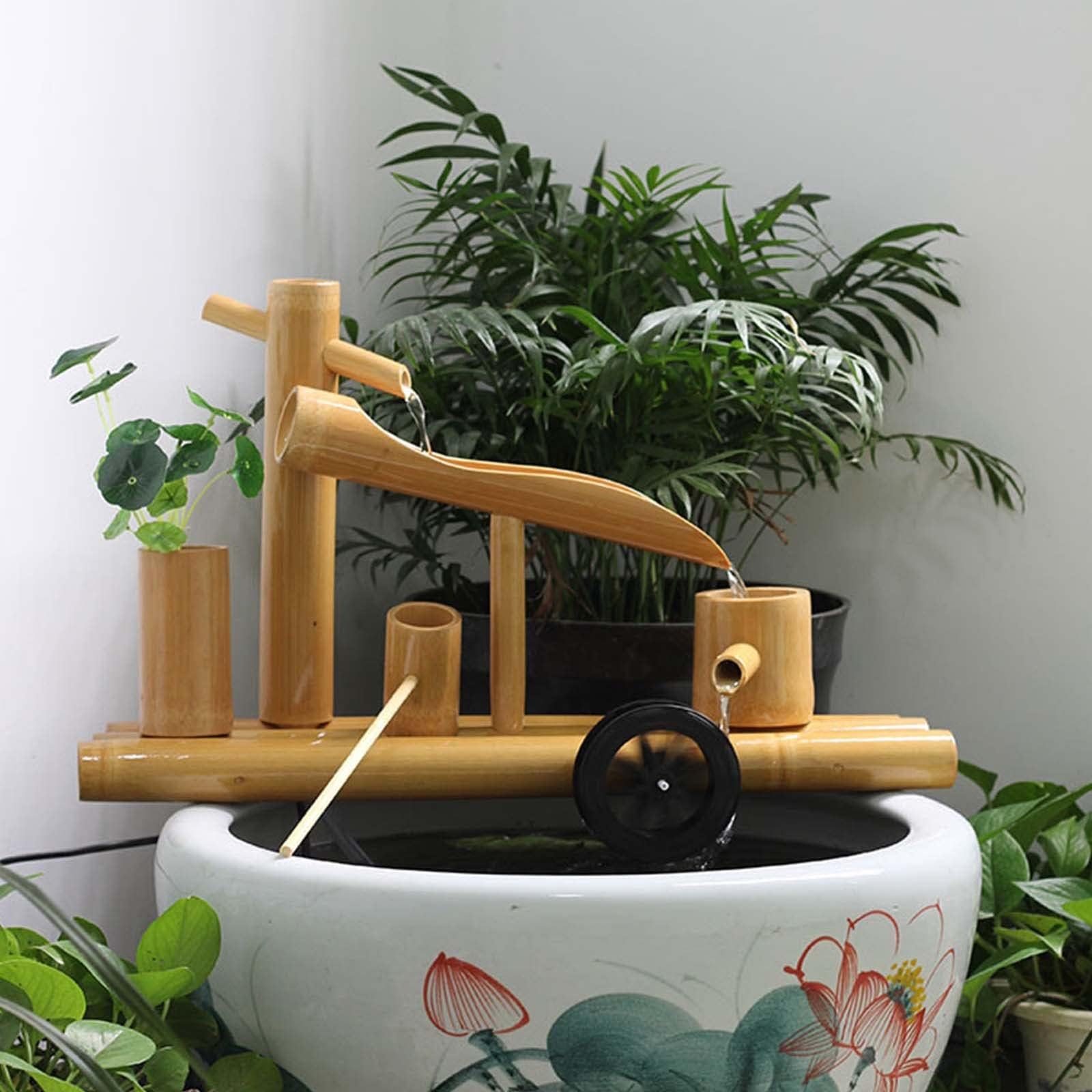 Kit de Fuente de bambú, Fuente de Agua Solar, Agua circulante de la Rueda de Agua, Fuente de bambú Natural, Fuente de bambú Solar con Bomba,35cm