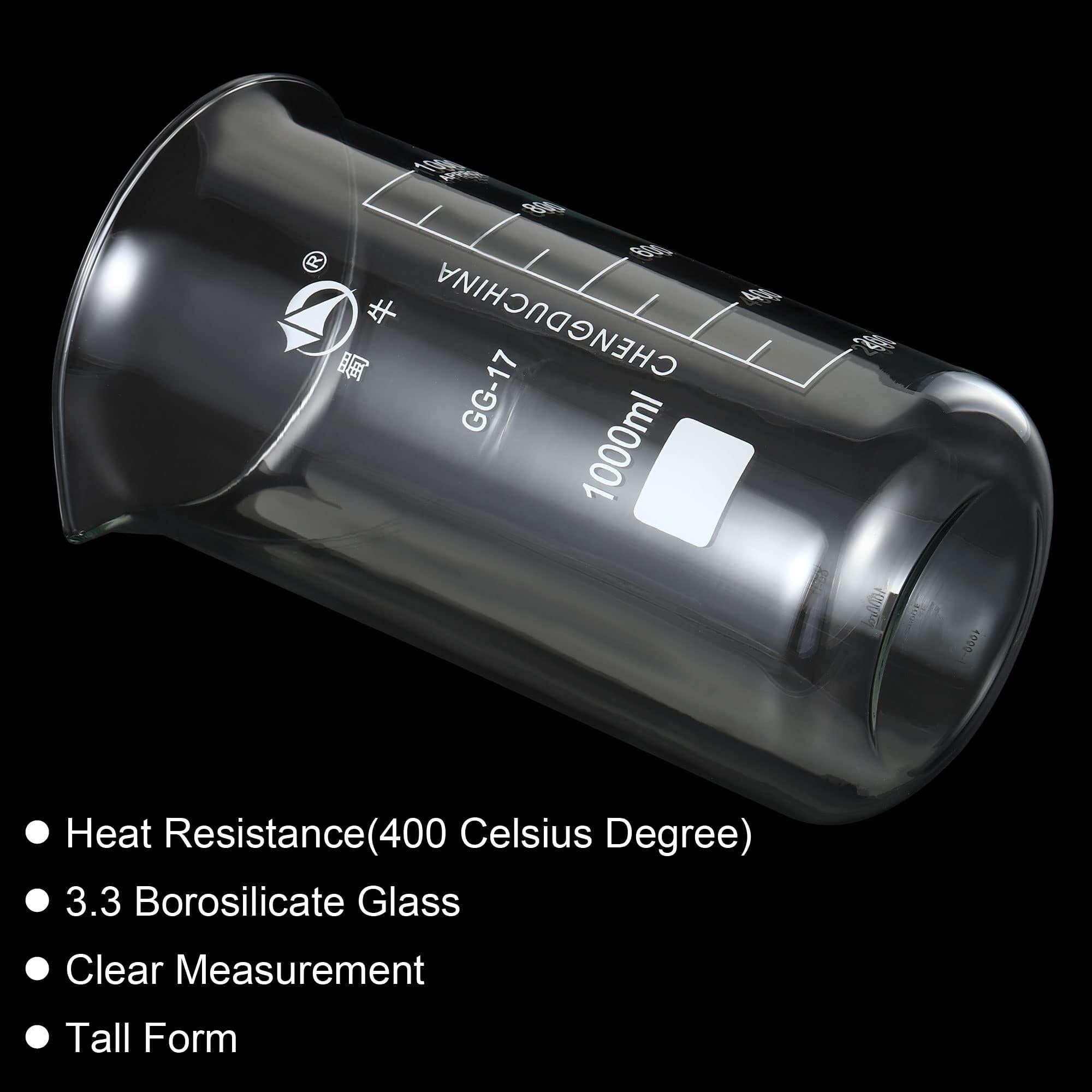 150ml Hohes Becherglas aus Borosilikatglas, 2er Pack mit Graduierter Skala und Ausguss für Labor und Küche(1000mL)