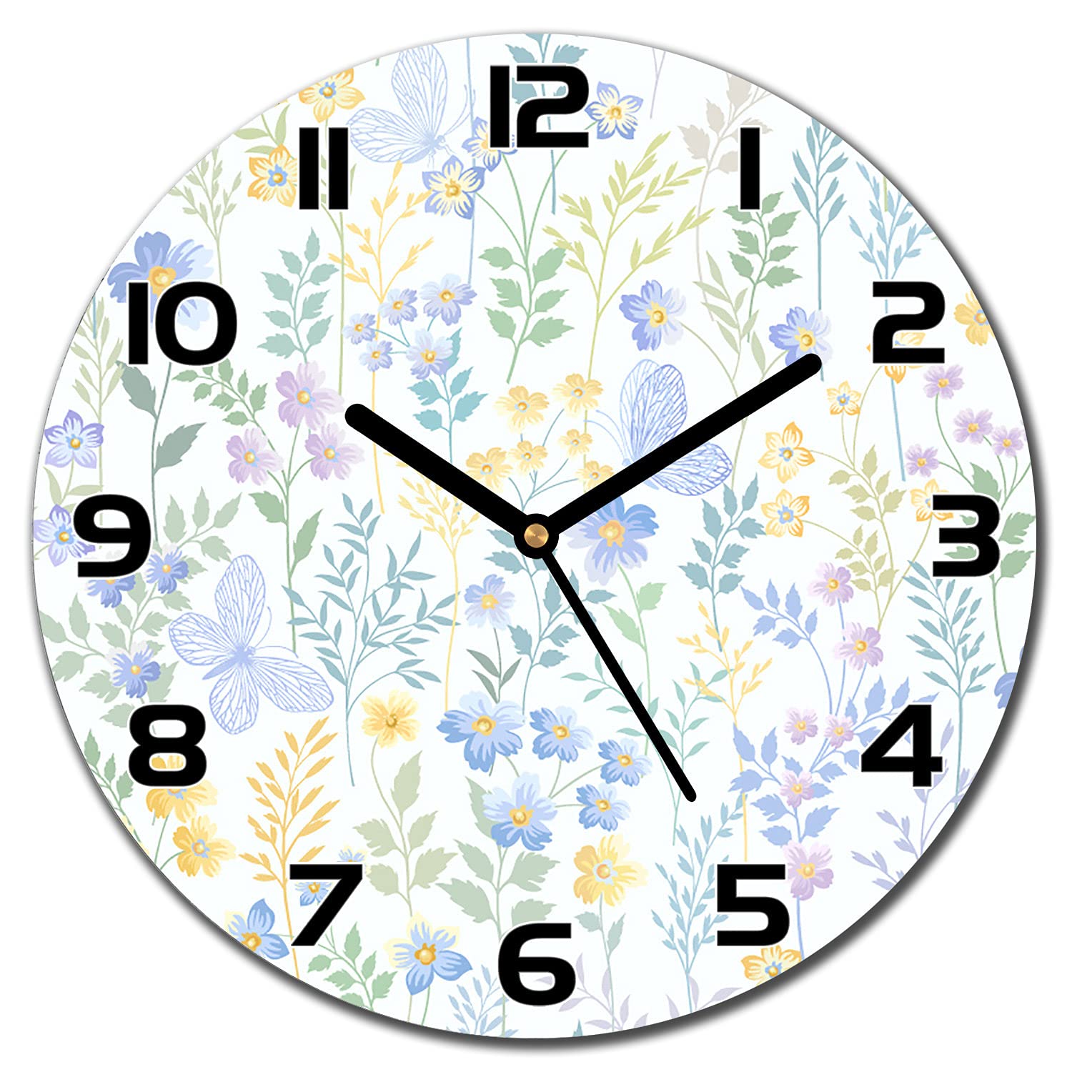 Horloge en verre 30 cm Prairie Délicate pour décoration murale de salon