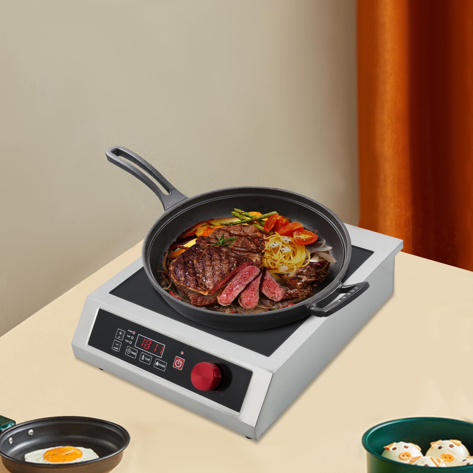 Plaque de cuisson à induction commerciale 3500 W – Plaque à induction professionnelle avec minuterie réglable jusqu'à 10 h, 10 niveaux de température (standard 200 °C/392 °F), écran LED – Idéal pour