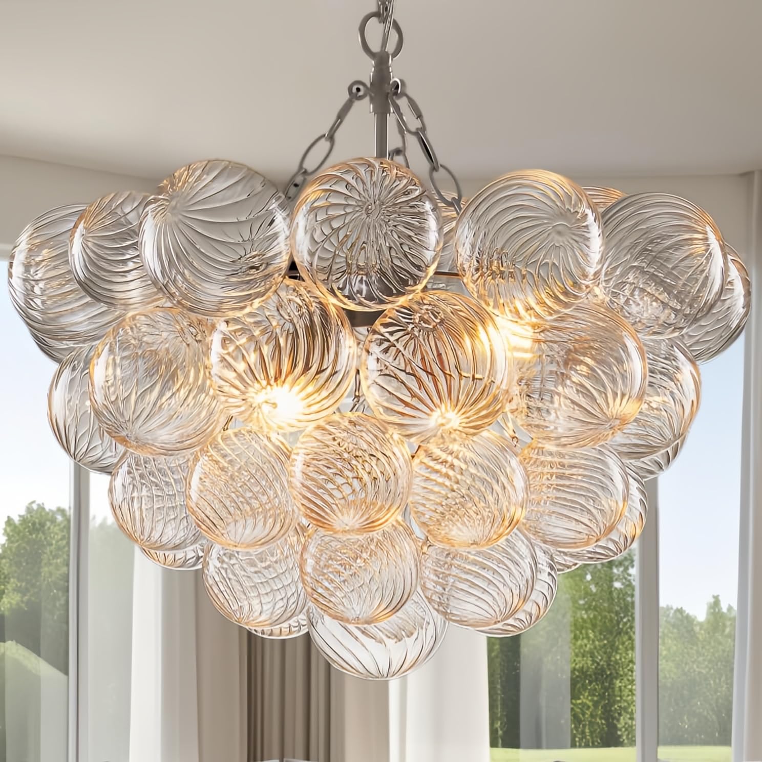 Lampadari a bolle, plafoniere a soffitto a bolle in vetro di Murano soffiato a mano con lampadine a LED, lampadario a risparmio energetico per soggiorno, camera da letto, corridoio, studio (bianco, 5