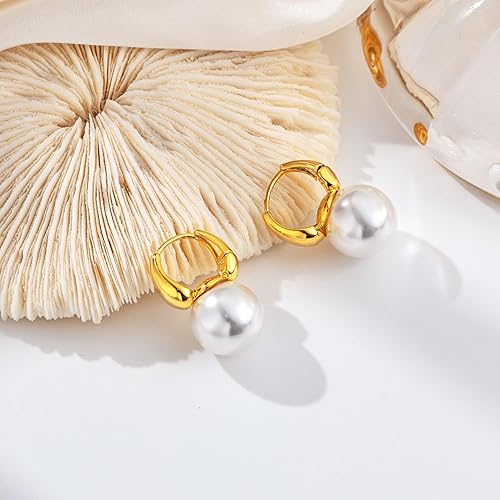 Miniatura 7 de Moodear Gold Pearl Earrings for Women Gold Hoop Earrings 14K Gold Plated Pearls Drop Earrings Trendy Small Elegant Hypoallergenic Dangle Gold
