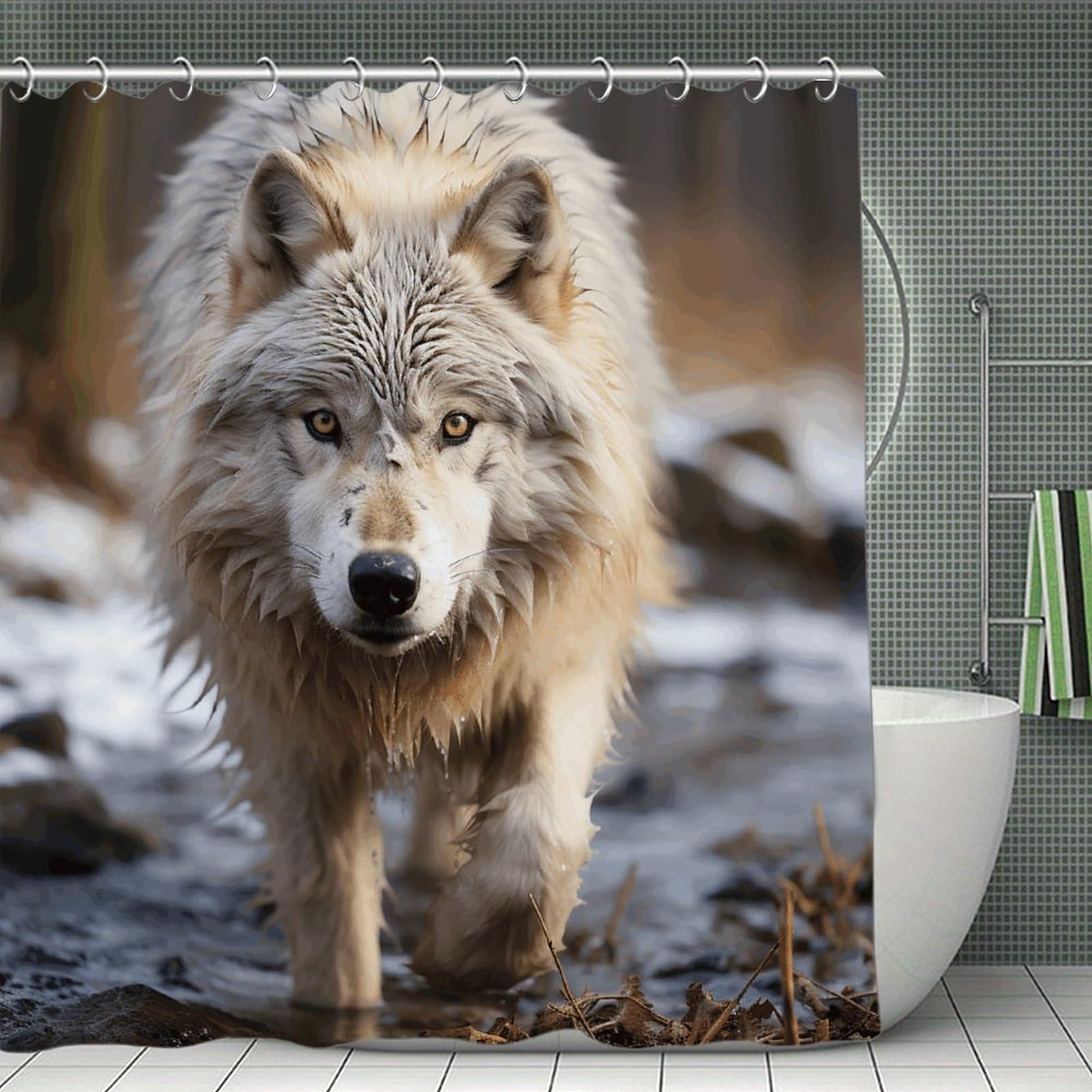 VstaDank Walking Wolf Bath Curtain Elegant Heavy Duty Shower Curtains 70x70 in Rustic Farmhouse Cloth Shower Curtains Neutral Modern Bath Curtain for Bathroom