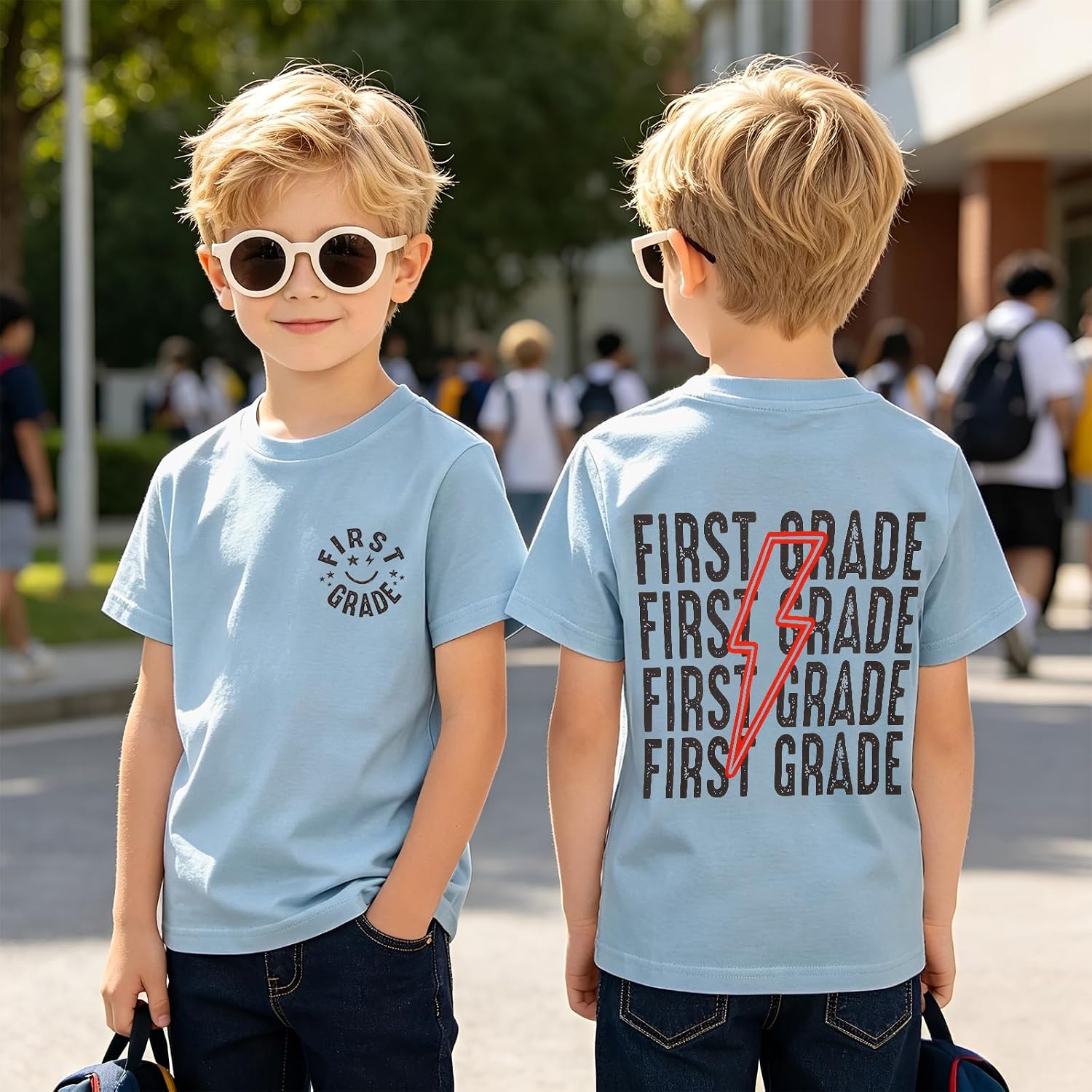 IZYJOY Boys Back to School Shirt Kid First Second Third Grade First Day of School T-Shirt 1st 2nd 3rd Grade Outfit Tee Tops