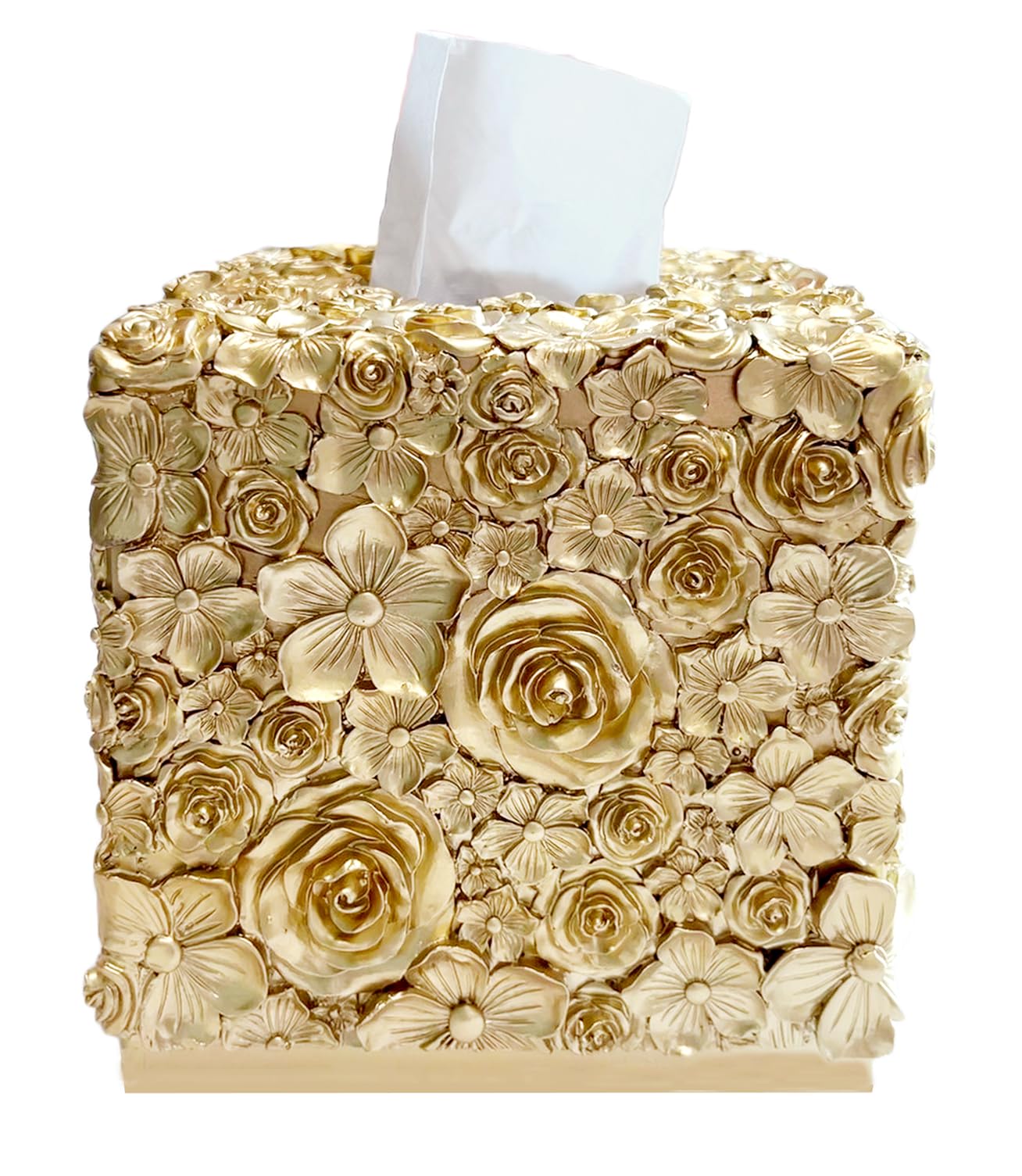 Square Tissue Box Cover Decorative Kleenex Box Holder for Bathroom Living Room with Handcrafted Texture Rose Gold