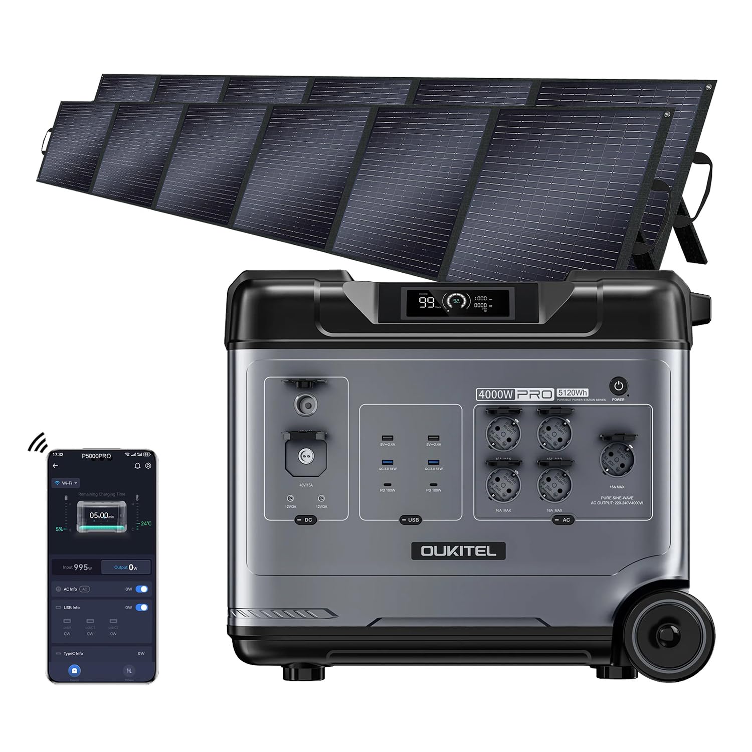 OUKITEL P5000 Pro Estacion de Energia Portatil 4000w, 5120Wh Generador Electrico Solar con Aplicación, Batería LiFePO4, 15 Puertos, Portable Power Station para Camping, Viajes, Emergencia — view 7