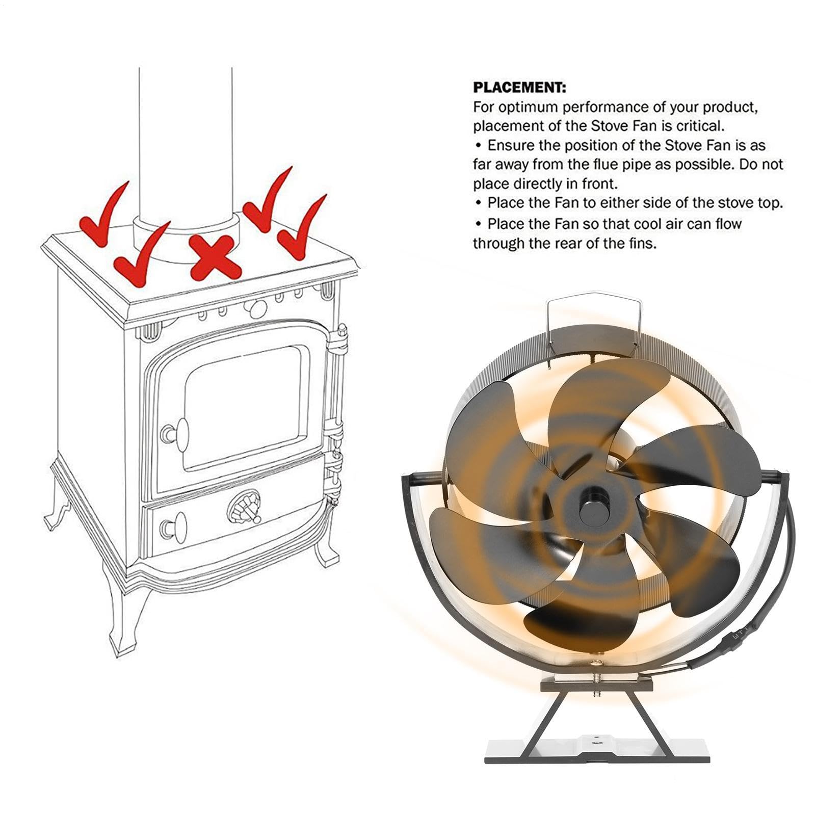 Ventilatore per stufa a legna, robusto ventilatore di circolazione 'aria | calda, girevole a 360 gradi, distribuzione efficiente del calore, riscaldato, silenzioso, alimentato a calore, 6
