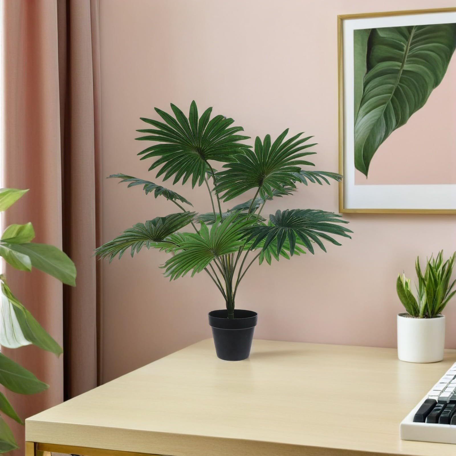 Albero di Palma Artificiale in Vaso Verde Realistico in Plastico, Facile Manutenzione, per Soggiorno e Camera da Letto, Pianta Finta Decorativa per Interni