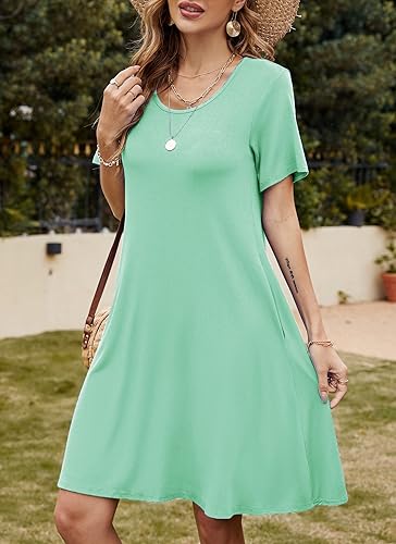 Miniatura 2 de FZ FANTASTIC ZONE - Vestido informal de verano para mujer, estilo camiseta, holgado, de manga corta y con bolsillos