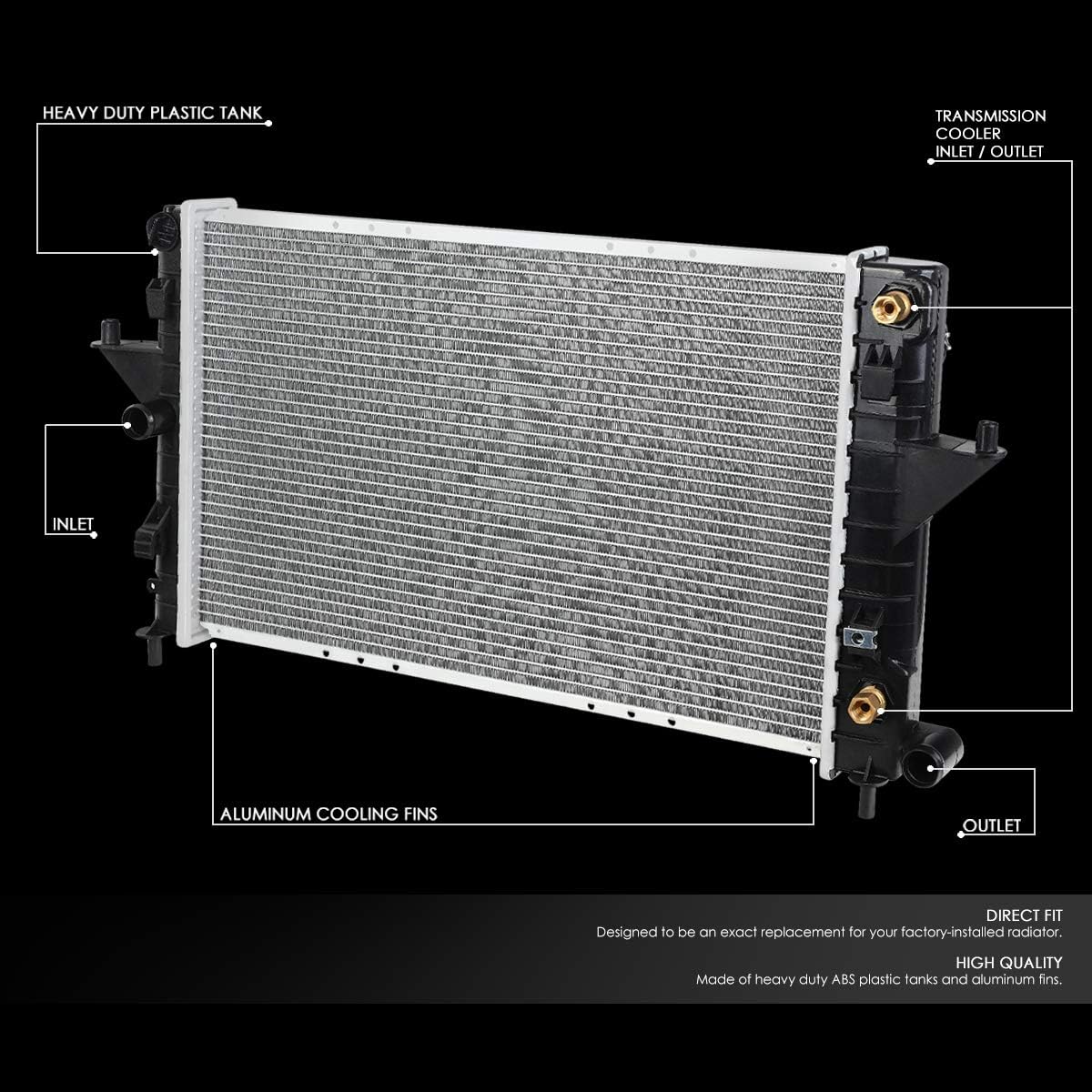 DNA Motoring OEM-RA-2191 OE Style Bolt-On Aluminum Core Radiator Compatible with 94-02 Saturn SC1 / SC2 / SL1 / SL2 / SL AT, 23-5/8" W X 14-1/16" H X 5/8" D, 1-1/4" Inlet, 1-1/4" Outlet