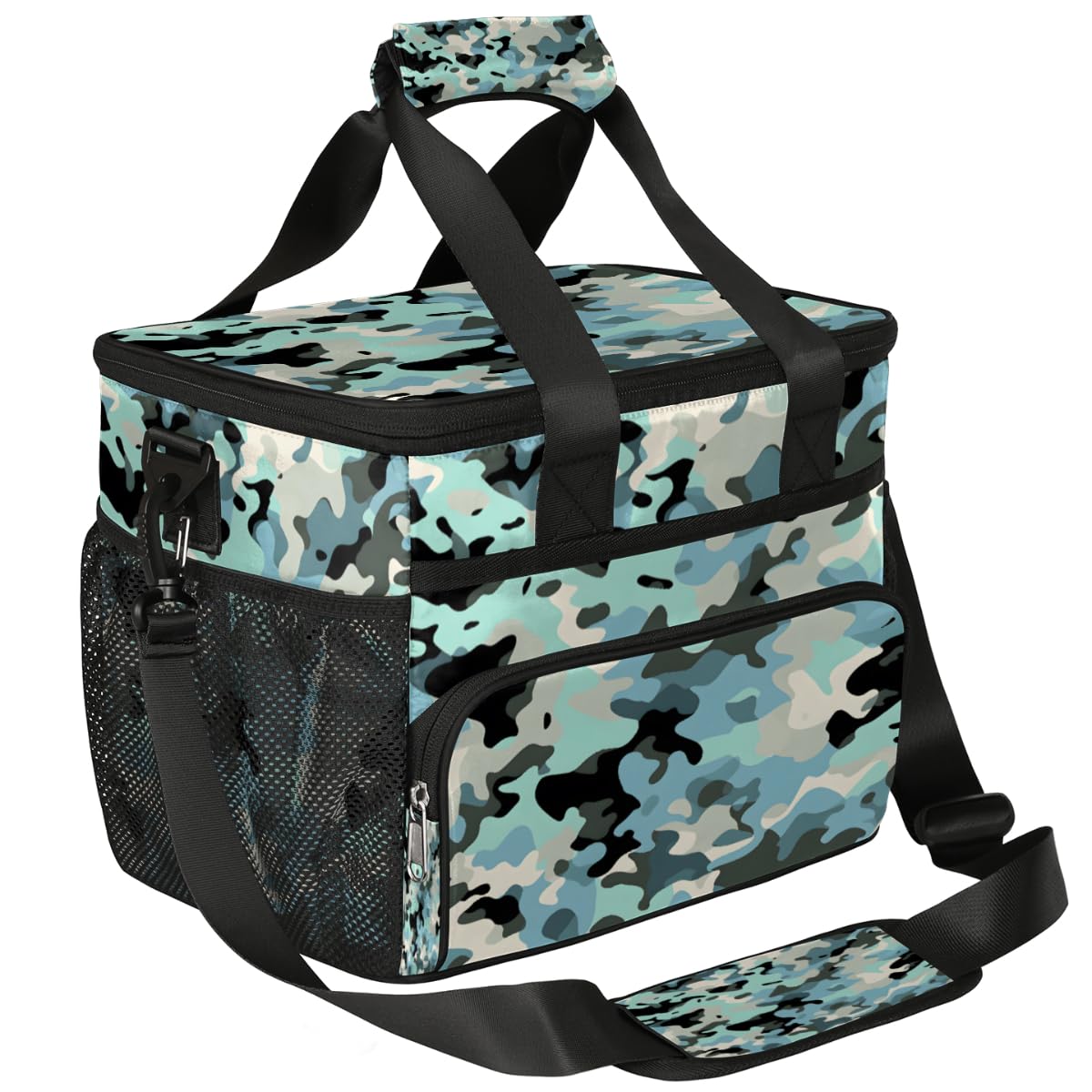 Blue Black Camo Insulated Picnic Backpack Lunch Box for Women Men Picnic Basket Tote Lunch Bag Picnic Bag Portable Lunch Bags for Picnic, Beach, Work, Trip,Office, Camp Camouflage Skin