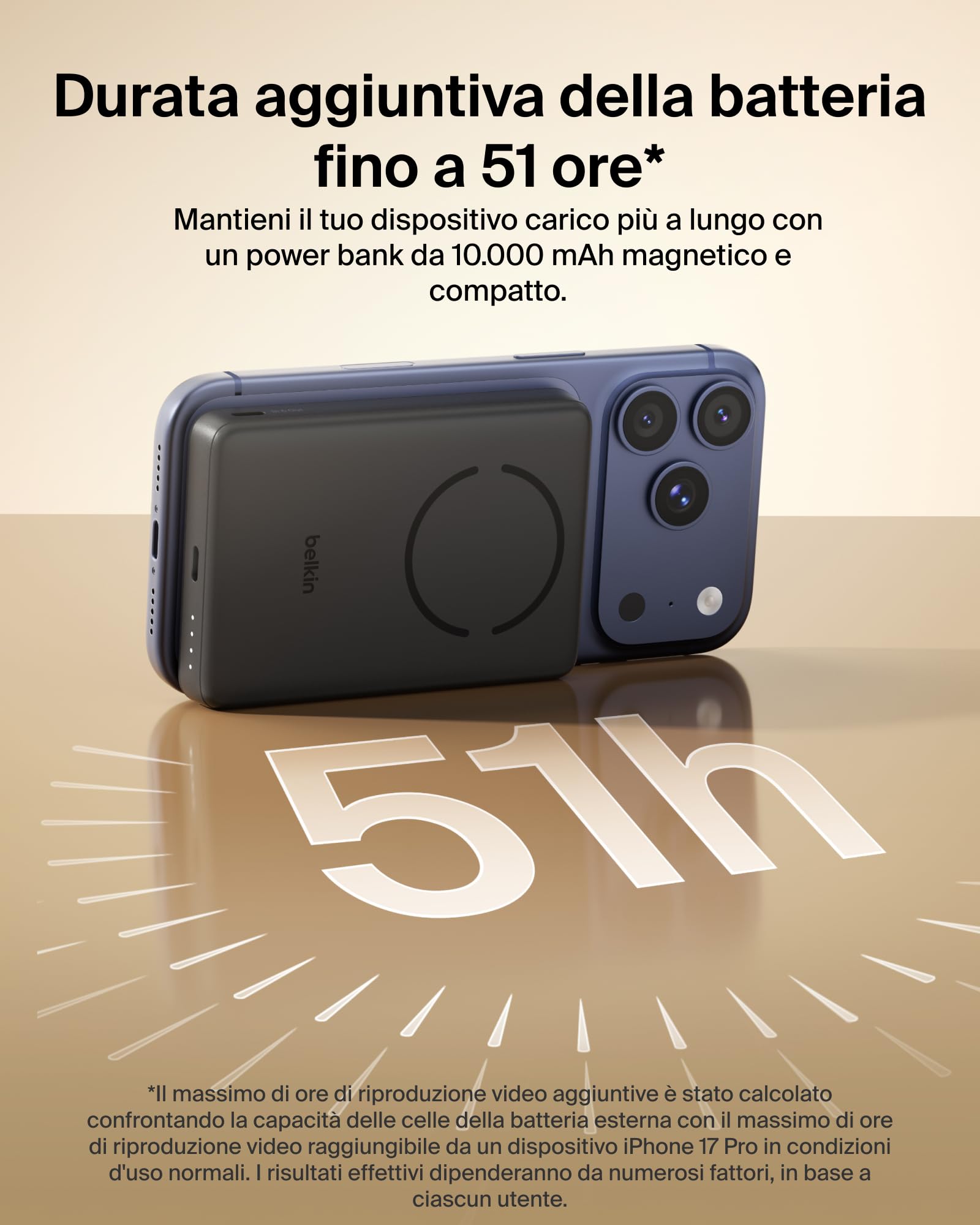 Belkin BoostCharge Power Bank Magnetico 10000mAh, Anello Magnetico - Nero | Caricatore Portatile 10000mAh Wireless, Anello Magnetico per Aggancio ad Accessori, 2 USB-C, Pre-Caricato, Cavo Incluso