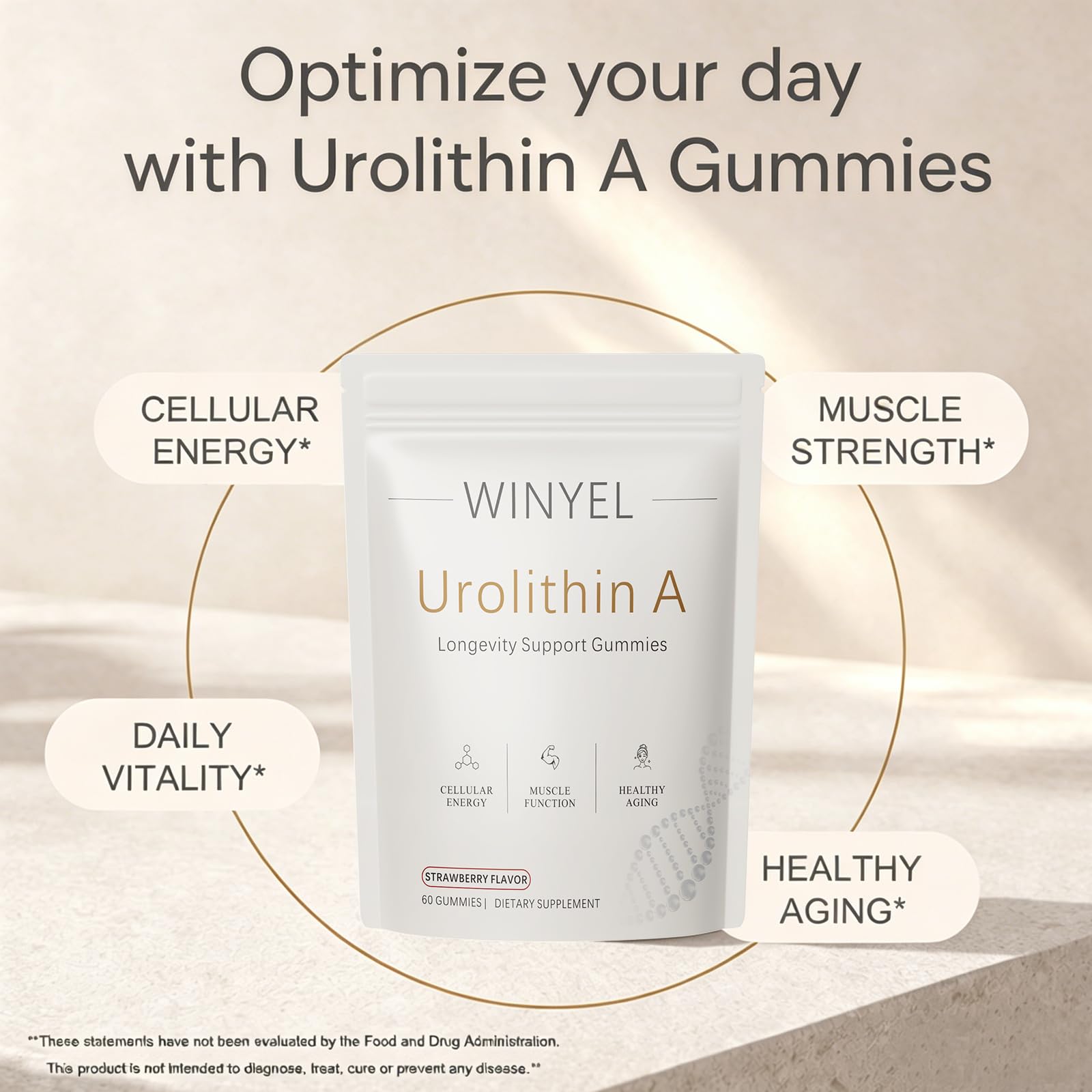 Urolithin A Supplement Gummies 500mg with Trans-Resveratrol, CoQ10 Mitochondrial & Cellular Energy Support for Healthy Aging, Muscle Strength & Longevity Vegan, Non-GMO, 60 Count — Amazon image 3