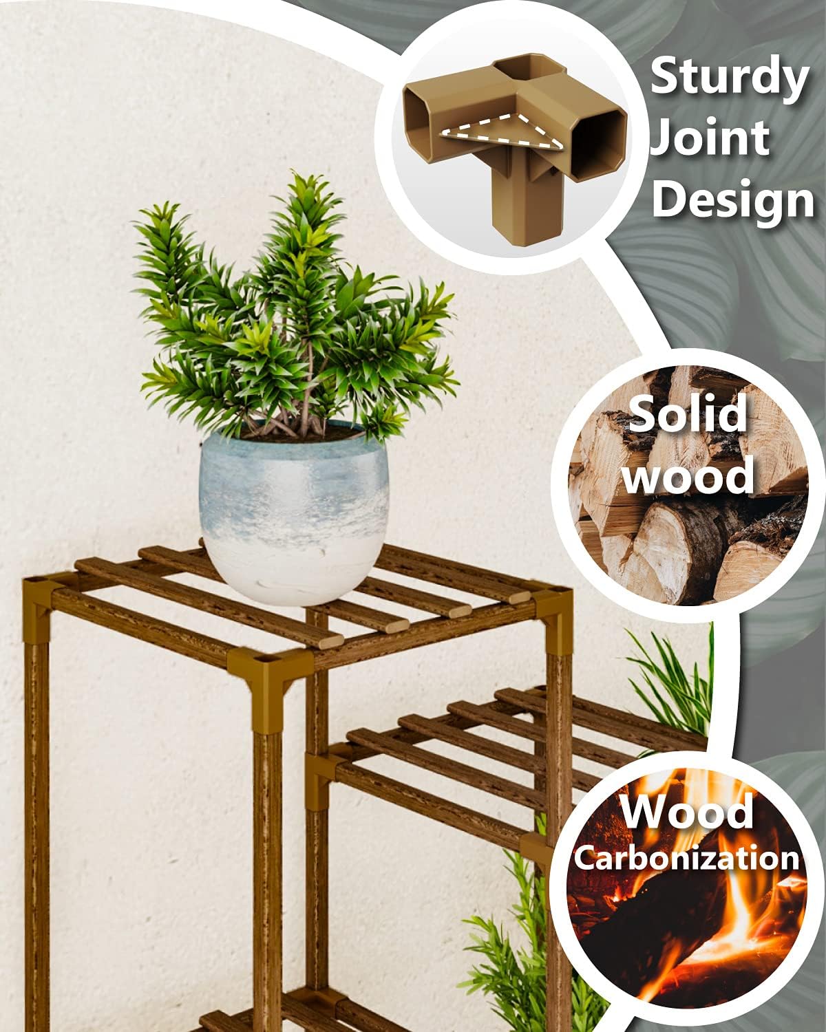 Bamworld Tall Plant Stand for Indoor Plants Outdoor Corner Plant Shelf Flower Stands for Living Room Balcony and Garden (9 pots) : Patio, Lawn & Garden