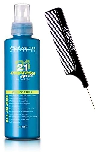 Salerm Cosmetics 21 Express Spray Acondicionador instantáneo todo en uno con peine elegante Salerm21 B5 Acondicionador de Cabello Proteína de seda
