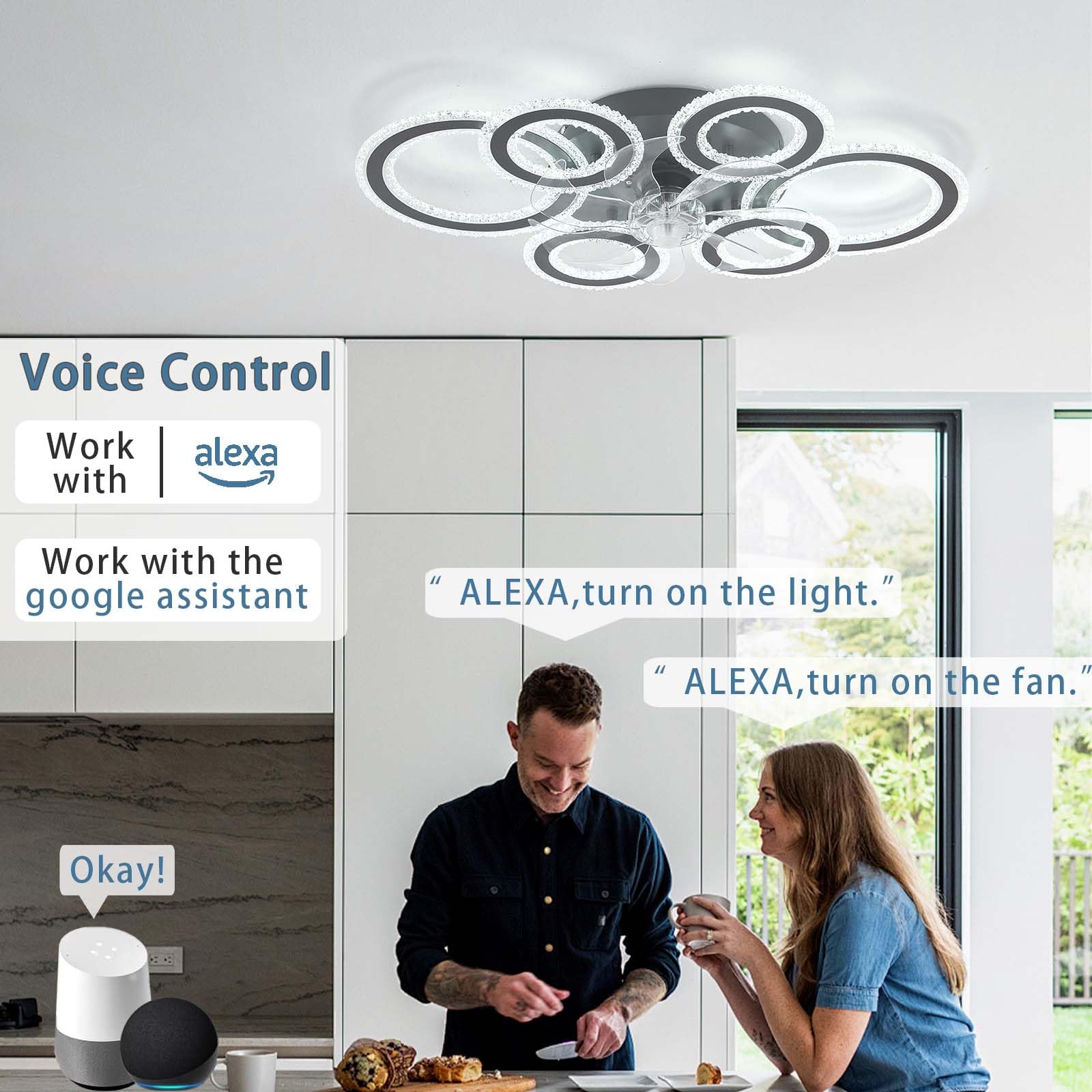 Alexa Ventiladores de Techo Inteligentes con Luces Luz de Techo LED Regulable Reversible con Ventilador y Control Remoto Luz de Ventilador DC Silenciosa 6 Velocidades Dormitorio Interior Grande Modern