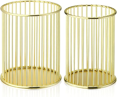 Paquete de 2 soportes de metal para bolígrafos para escritorio, soportes para brochas de maquillaje, portavasos, portalápices, taza para bolígrafos,