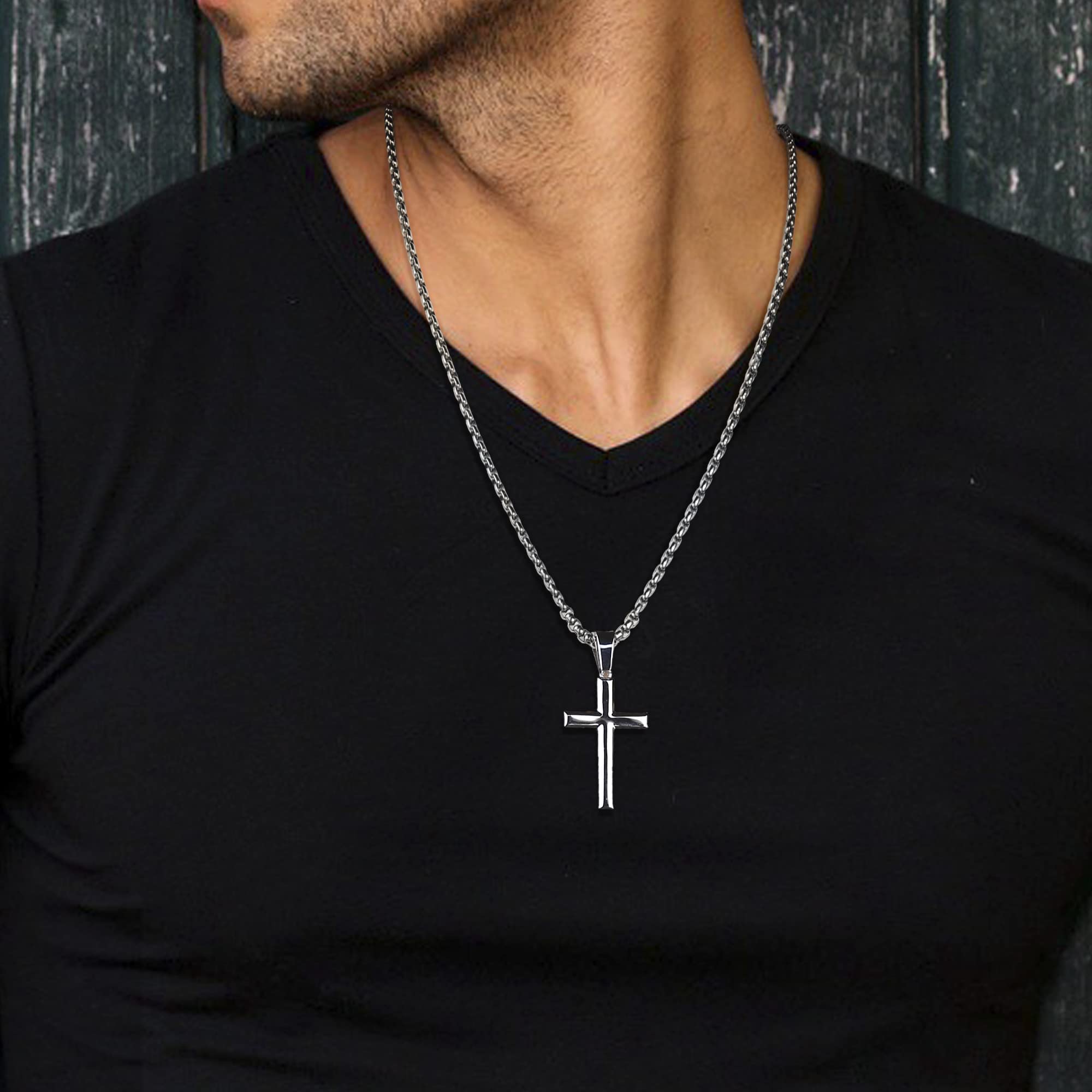 Diamday Collar Cruz Plata 925 para Hombre Mujer Colgante Cruz Collar de la Rolo Cadena 41-76 CM