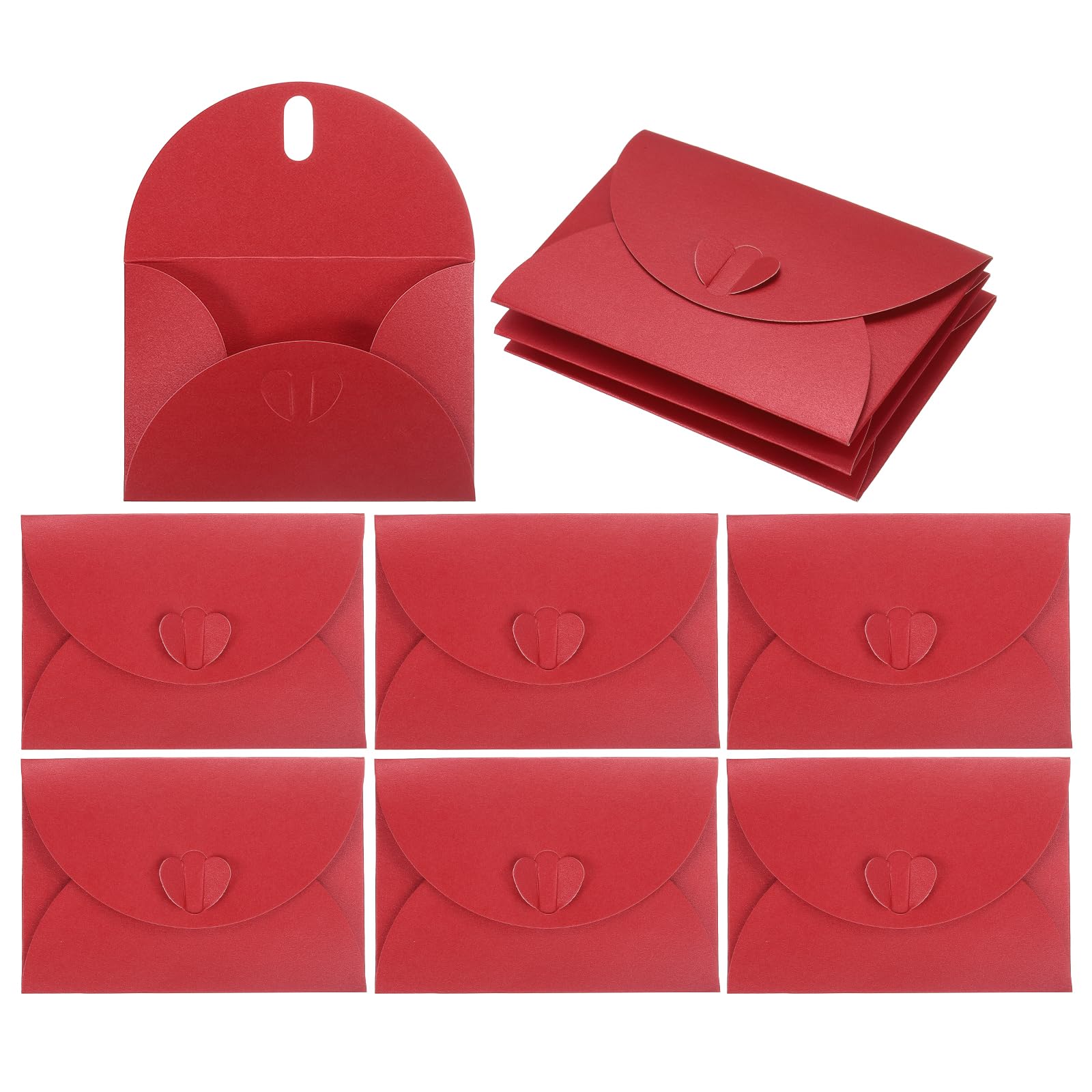 sourcing map Mini Envelopes, 25 Pack Greeting Card Envelopes with Heart Clasp Tiny Items Storage Cute Present Card Holder for Wedding Greeting Party Letter Mailing, Wine Red 4" x 2.8"