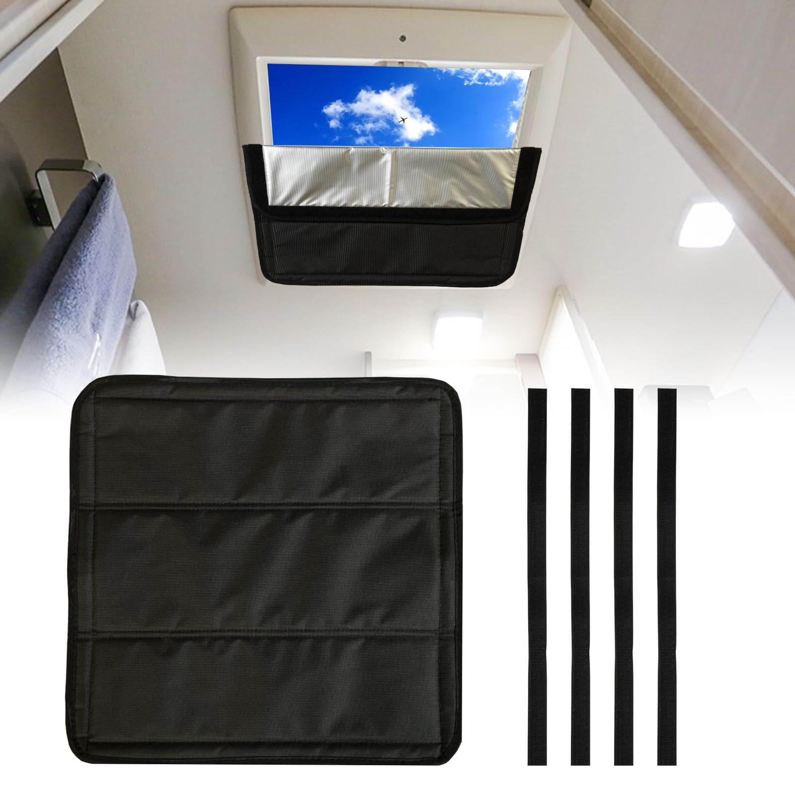 Jack Boss RV Skylight Cover, Camper Roof Vent Insulator Cover, Magnetic Foldable 16" * 16" RV Window Shade, Sun Blackout Fabric for Trailer Black 1