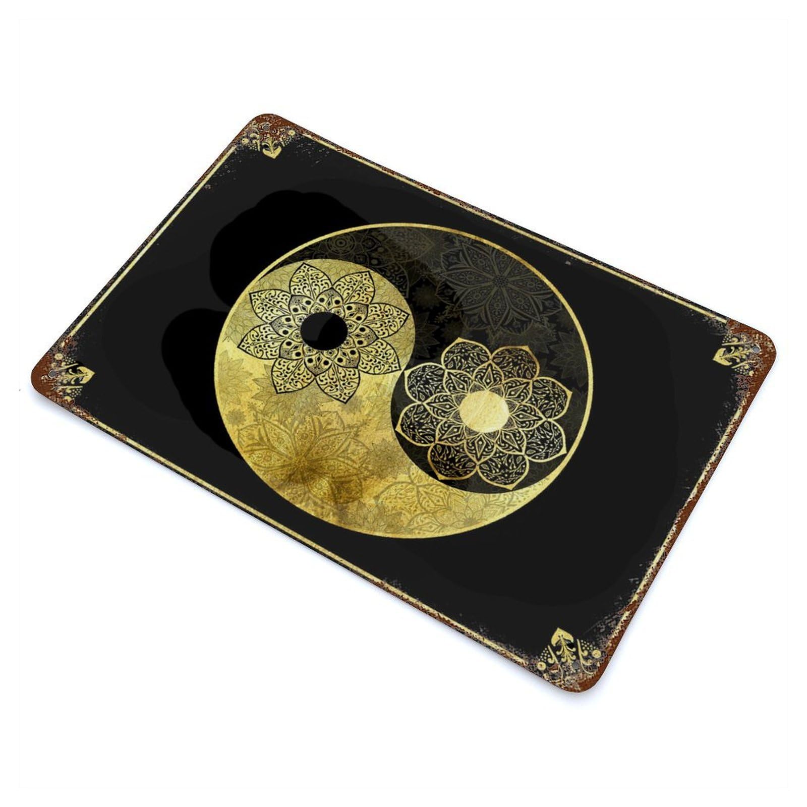 Garage Style Yin Yang Rusty Metal Tin Sign 11.8"x7.9", Novelty Wall Decor for Bar And Workshop
