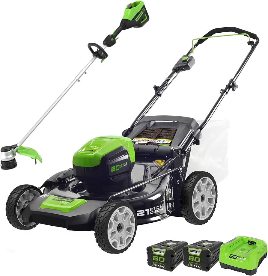 Greenworks PRO 80V 21-Inch Push Mower + 16-Inch String Trimmer, (2