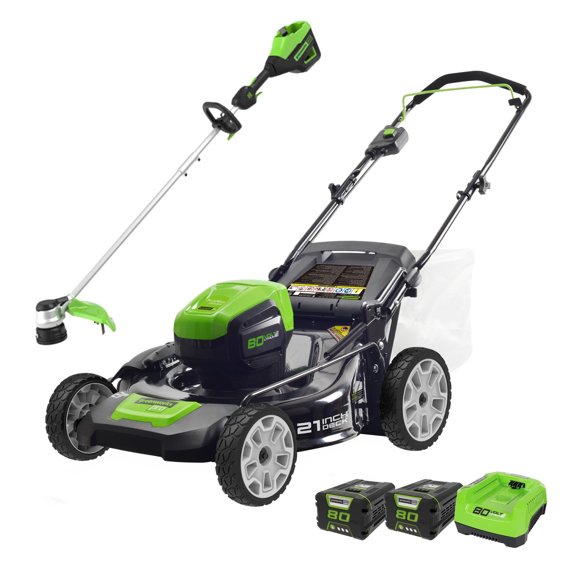 Greenworks PRO 80V 21-Inch Push Mower + 16-Inch String Trimmer, (2