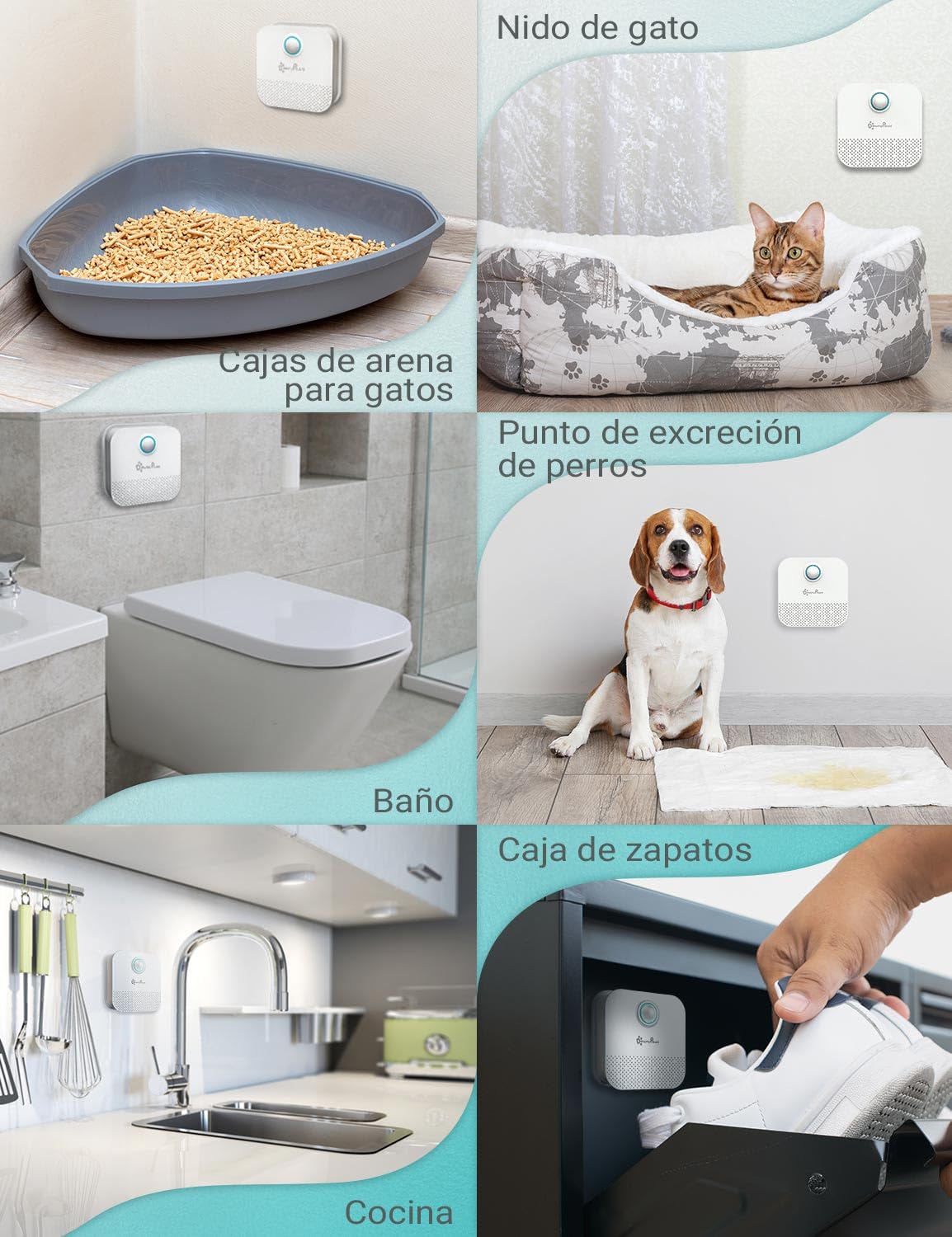 DownyPaws Desodorante para arena para gatos, eliminador de olores de mascotas sin perfume, desodorización inteligente 99% sin polvo Batería de 14 días de duración para caja de arena para gatos