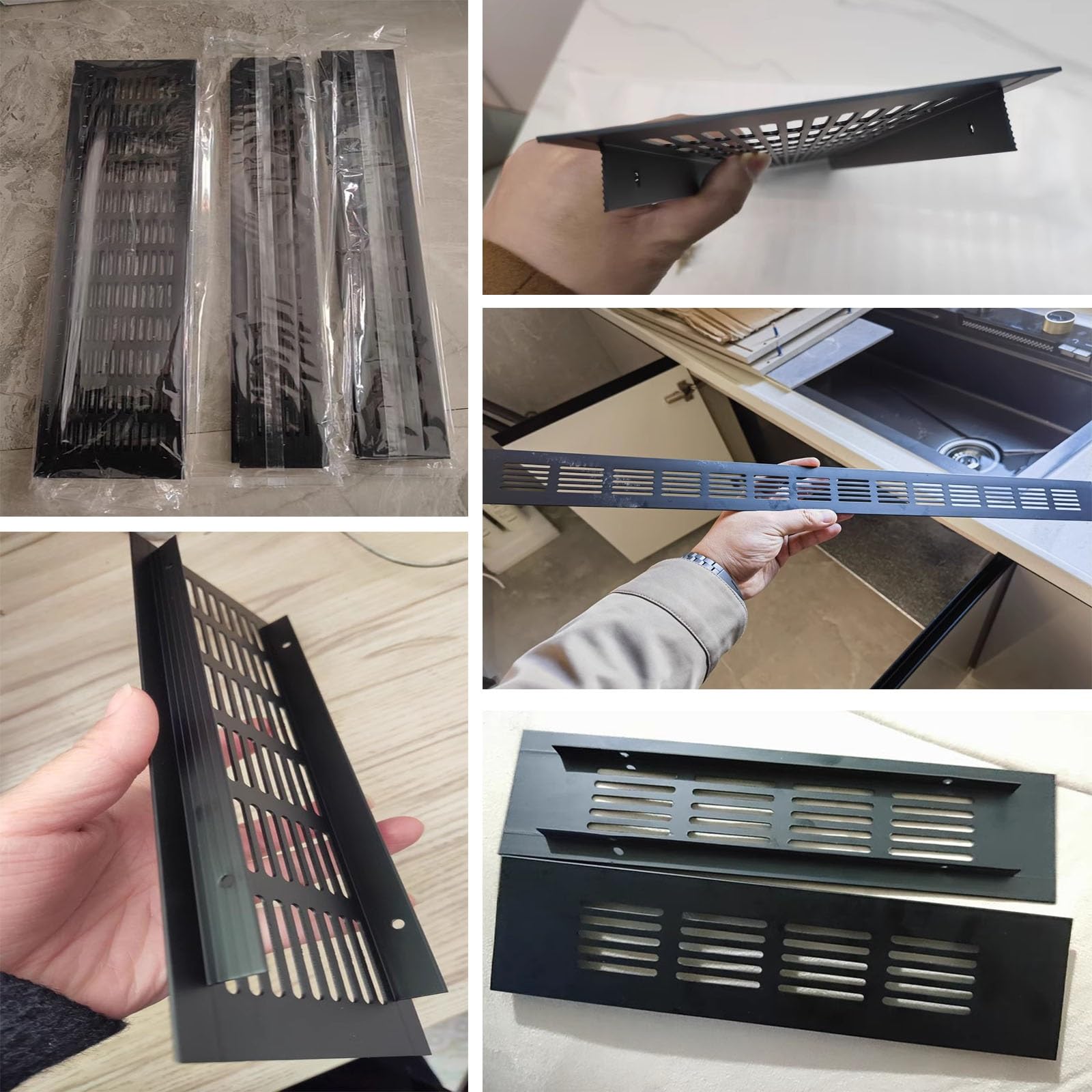 Paquete de 2 cubiertas de ventilación de aluminio con tornillos, rejilla rectangular para entrada y extracción de aire en armario, fregadero, pared, techo y suelo (182 x 220 mm) - Duradero y fácil