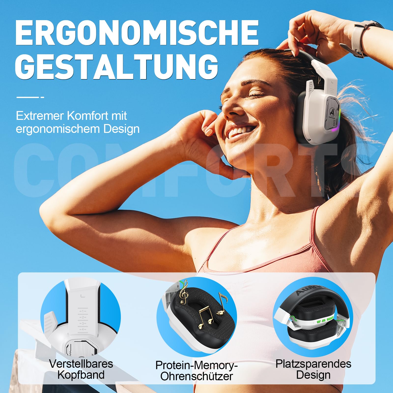 PH4 Gaming Headset Wireless 100H Akku & Spielen beim Laden, 2.4GHz+BT(≤20ms), Surround Sound Headphone Mit Mikrofon für FIFA/Streaming/CS:GO, Kompatibel für PS5/PS4, Weiß Schwarz