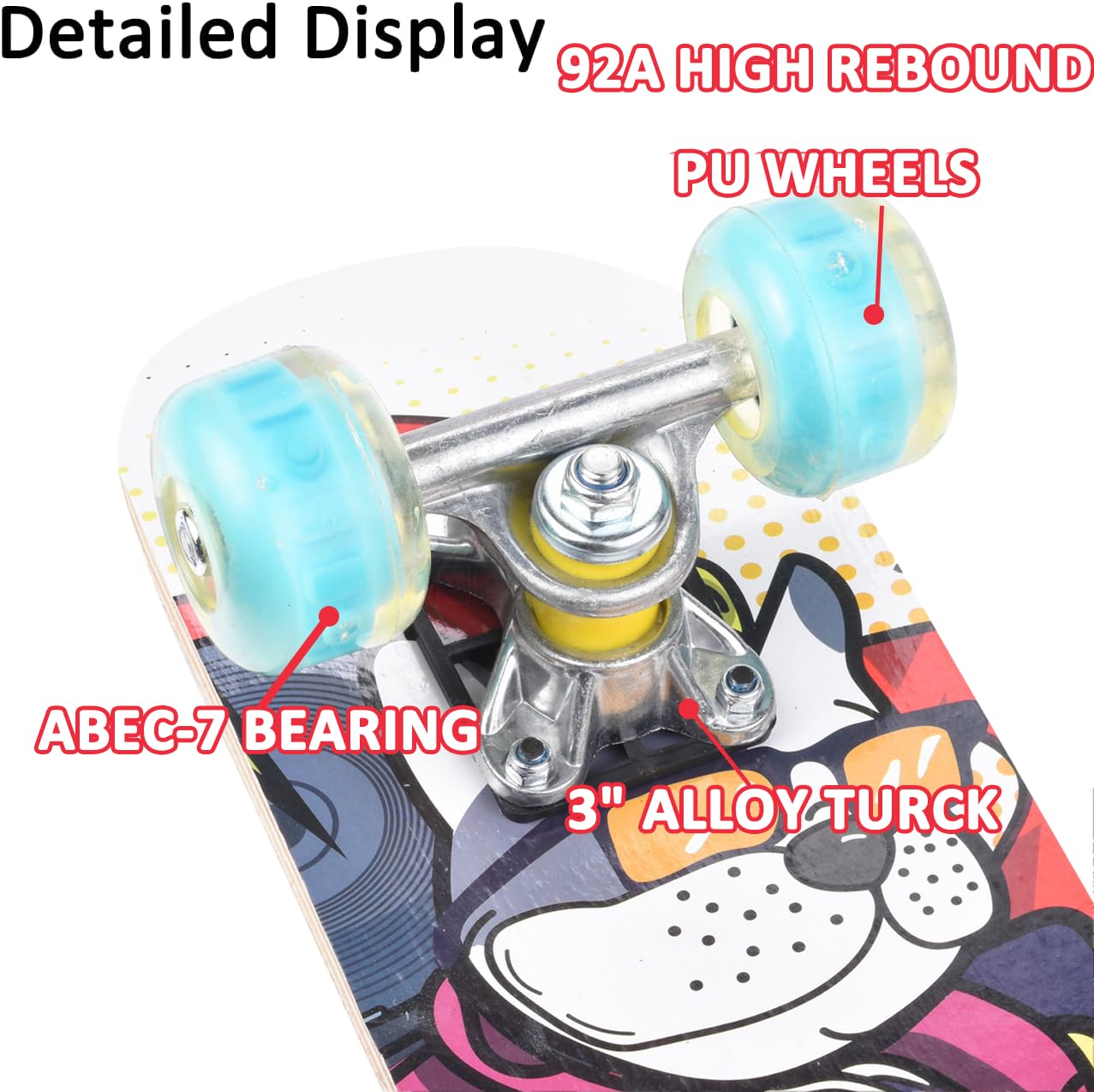ERNAN Skateboard Completo per Principianti. Skateboard completo da 17 * 5 pollici. Double Kick Deck Concavo con 7 strati per ragazzi, ragazze (puppy)