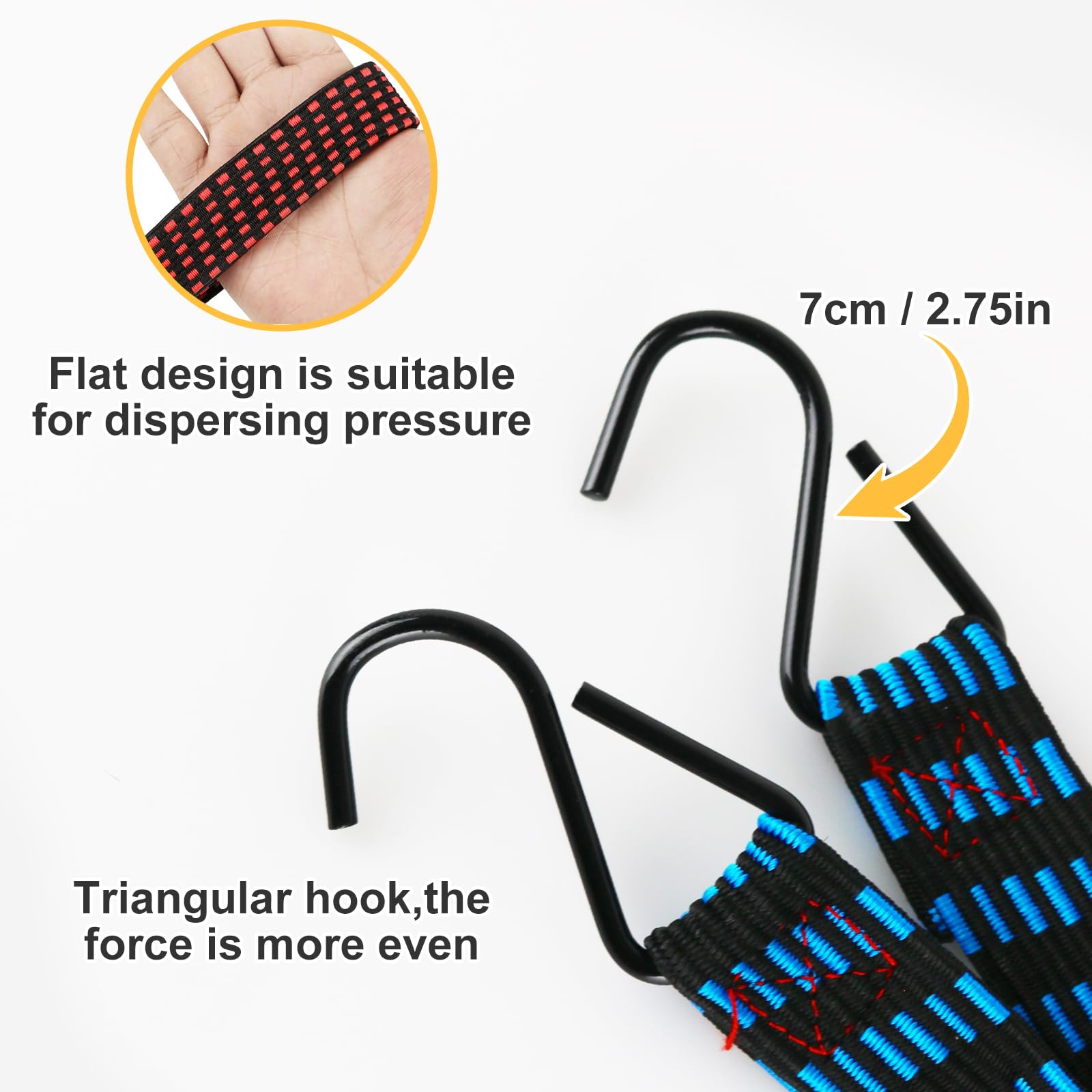 10 PCS Bungee Cords with Hooks,Heavy Duty Weatherproof & UV-Resistant Elastic Bungee Straps,Braided Anti-slip Flat Rubber Straps for Securing Tarps,Luggage,Tents,Bikes - Image 4