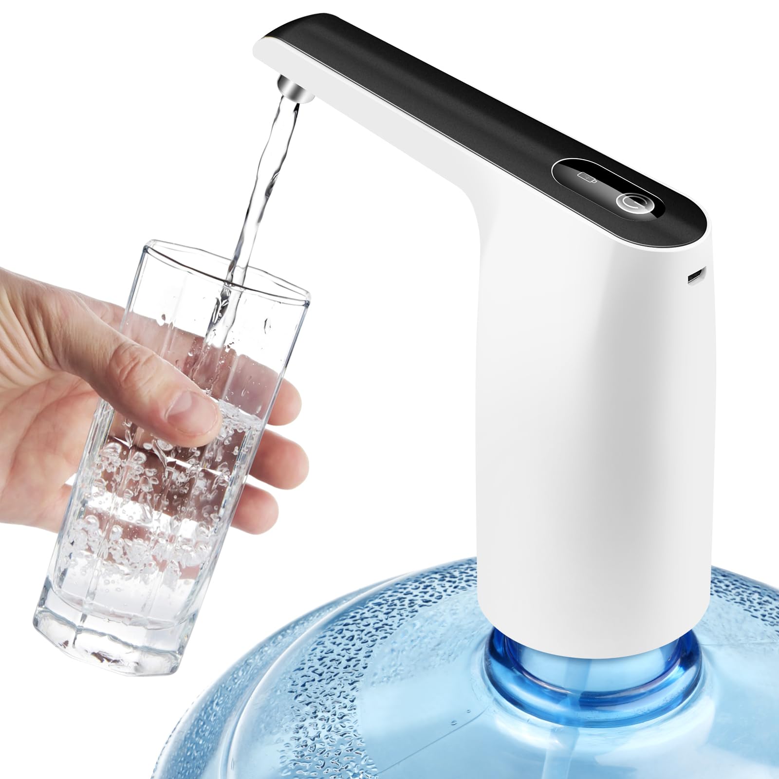 Keweis 5 Gallon Water Dispenser Pump, Electric Water Bottle Pump Rechargeable, Portable USB Charging Automatic Drinking Water Jug Dispenser for 2-5 Gallon (Black)