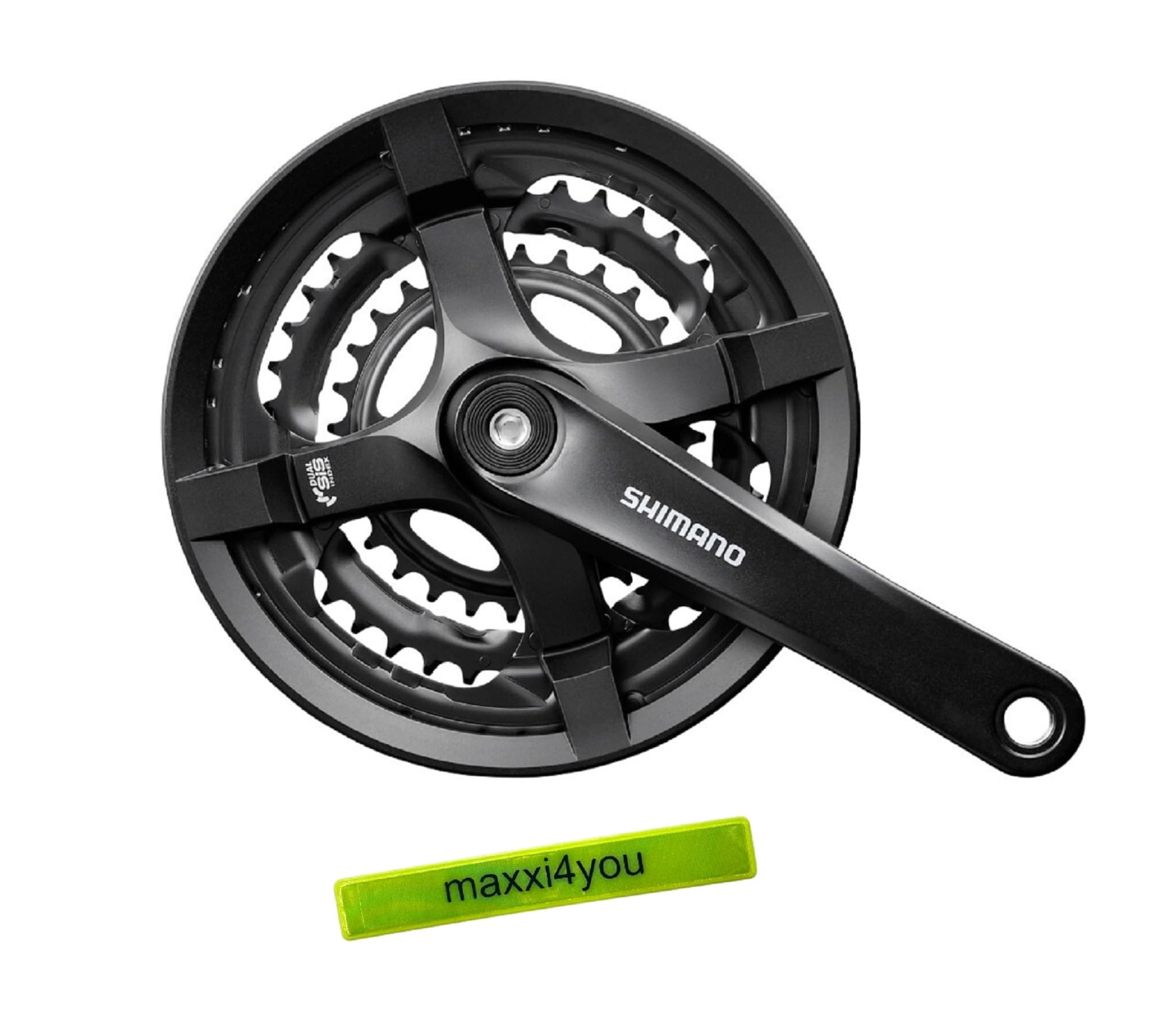 maxxi4you Shimano Kurbelgarnitur Kettenradgarnitur 170 mm schwarz 28/38/48 Zähne inkl Reflexband