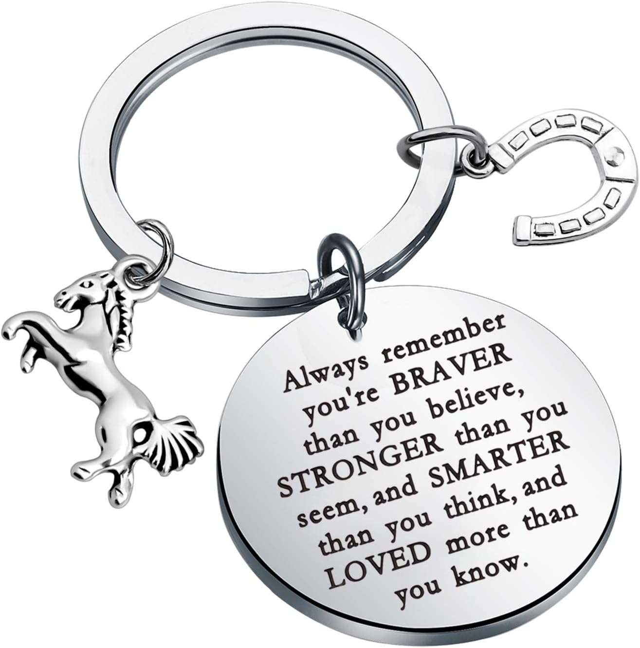 KUIYAIHorse Inspirational Gift Horse Keychain Horse Lover Gift Always Remember You’re Braver Than You Believe Keychain