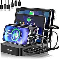 MSTJRY 6-Port USB Charging Station Organizer: Multi-Device Dock for iPhone, iPad, Android Phones & Tablets with Cables - Black