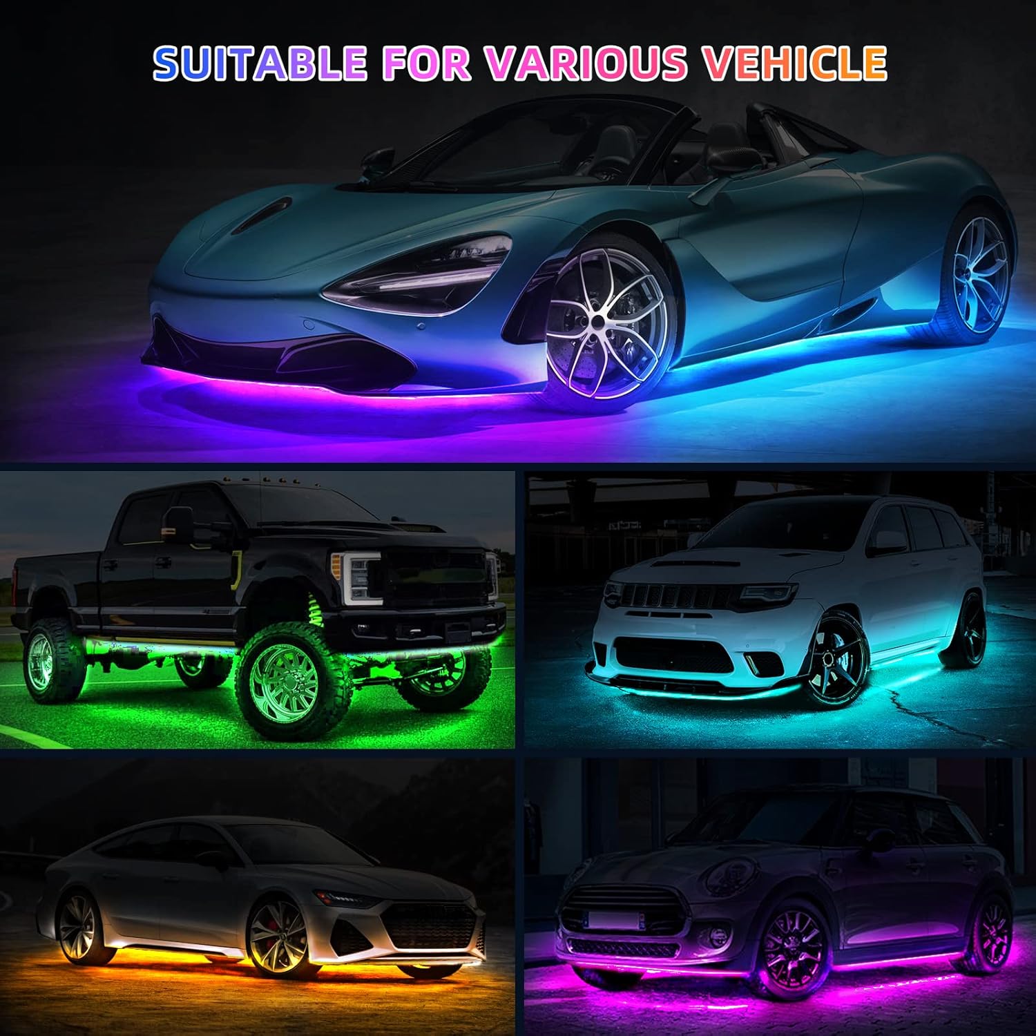 6Pcs Dreamcolor Car Underglow Light Kit, 256 Chasing Modes Underglow Kit for Car, Truck, with App&Wireless Remote Control,Smart Under Car Led Lights Exterior,Bright Underglow Lights Waterproof DC 12V : Beauty & Personal Care