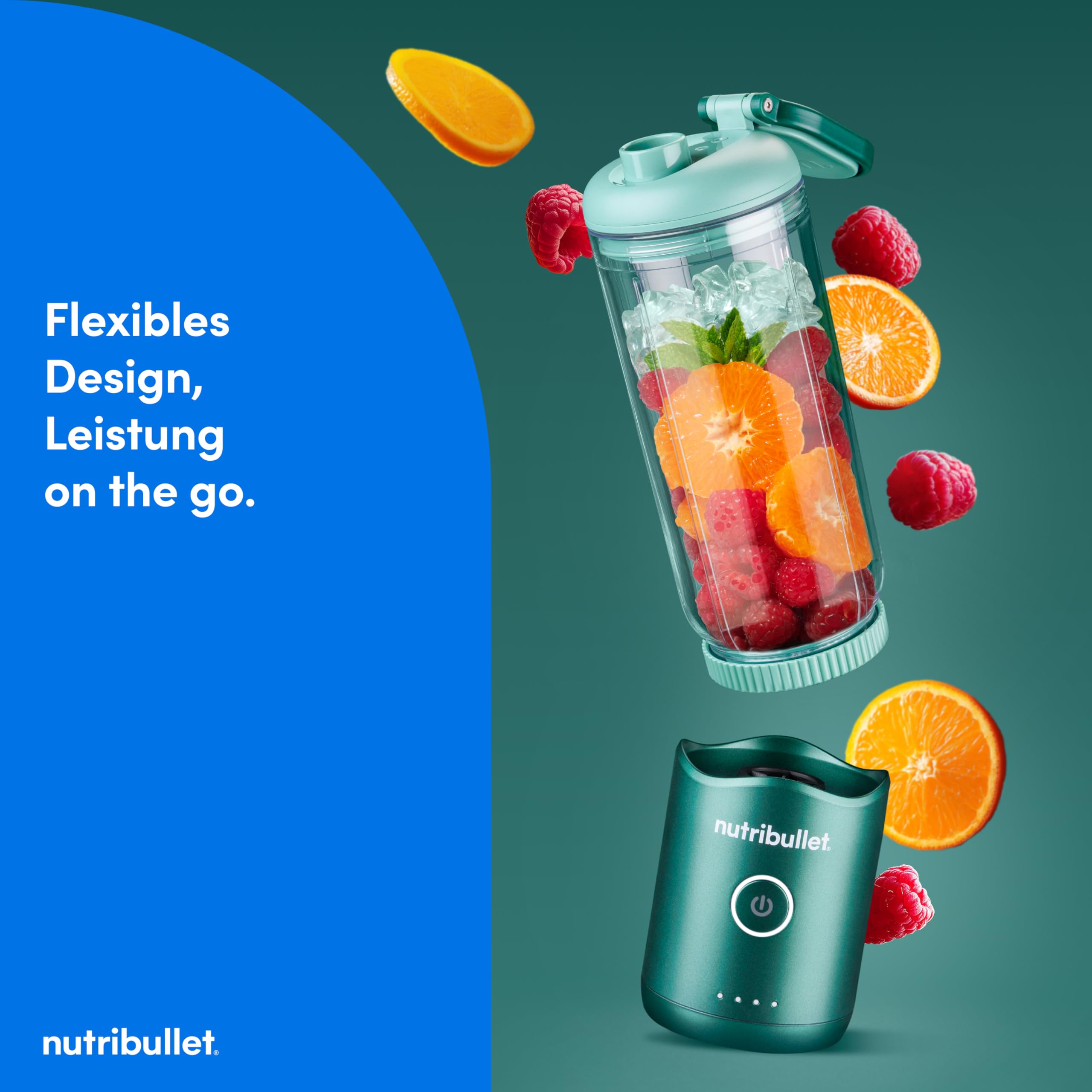 nutribullet Flex 590ml - tragbarer Smoothie-Mixer mit Trinkdeckel, zerkleinert Eis und gefrorene Früchte, USB-C, Trageschlaufe, BPA-freier Becher, leicht zu reinigen, Waldgrün (NBP013GR)