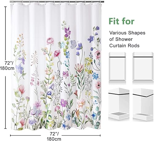 Miniatura 2 de FUN WEEKEND Cortina de ducha floral con 12 ganchos, 72 x 72 pulgadas, tela de poliéster impermeable para baño, dobladillo pesado, lavable a máquina,
