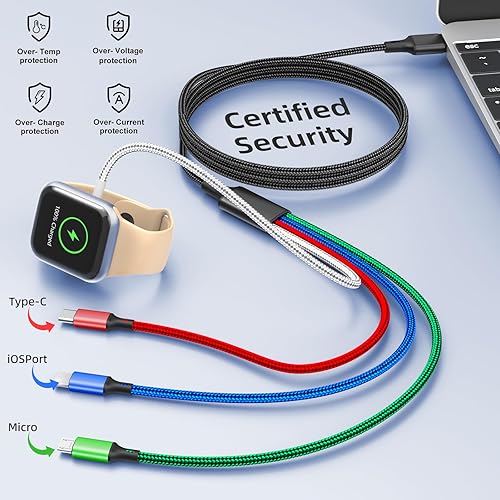 Miniatura 6 de Cargador 4 en 1 para Apple Watch, cargador de iPhone, cable de carga múltiple USB C Micro iWatch compatible con iWatch Ultra Series 9876SE543,
